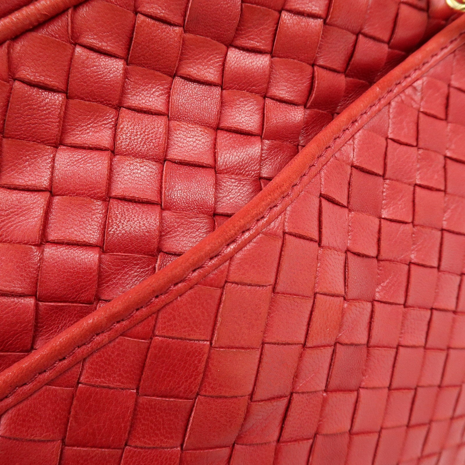 BOTTEGA VENETA Intrecciato Leather Shoulder Bag Tassel Red