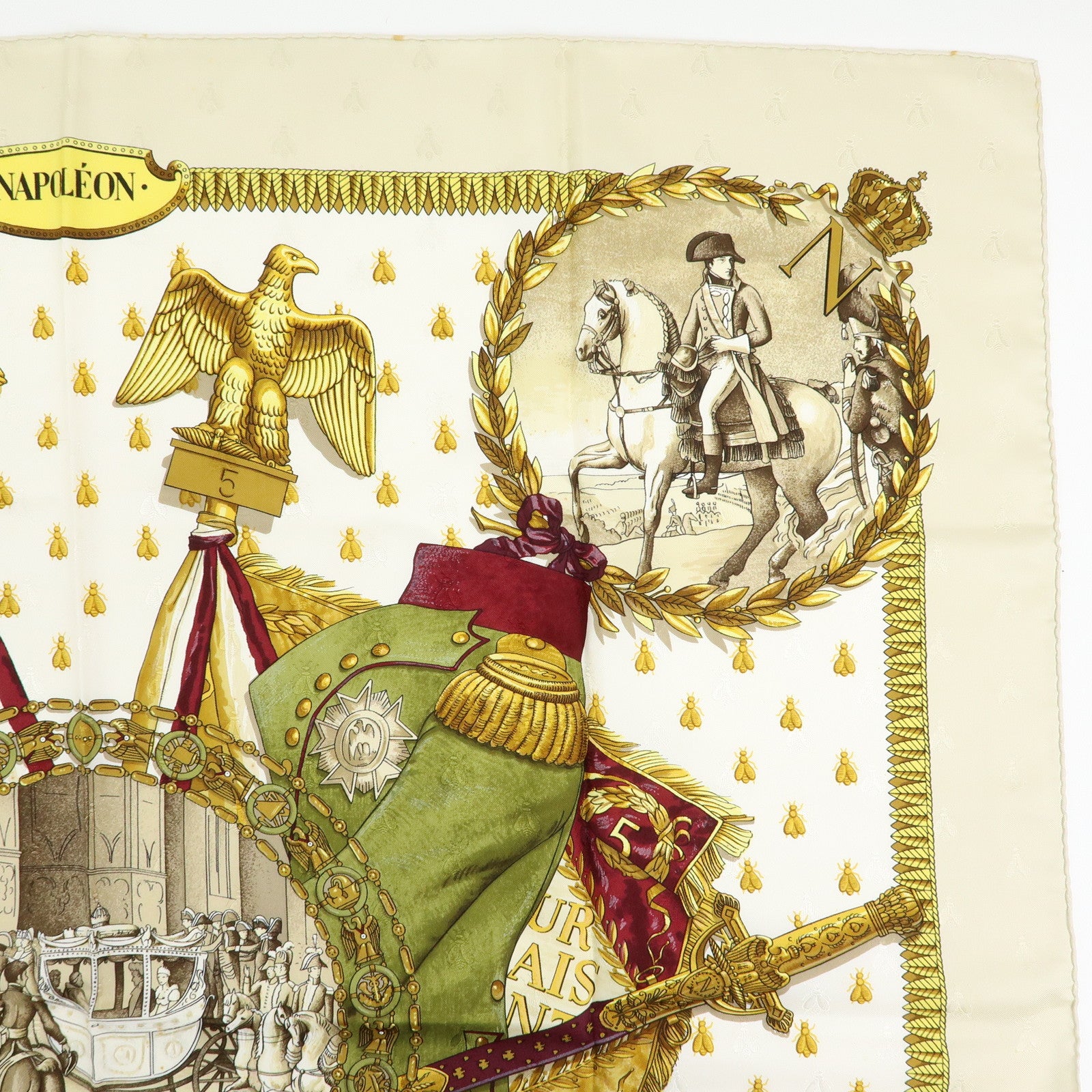 HERMES Carre 90 Silk 100% Scarf NAPOLEON Green White Red