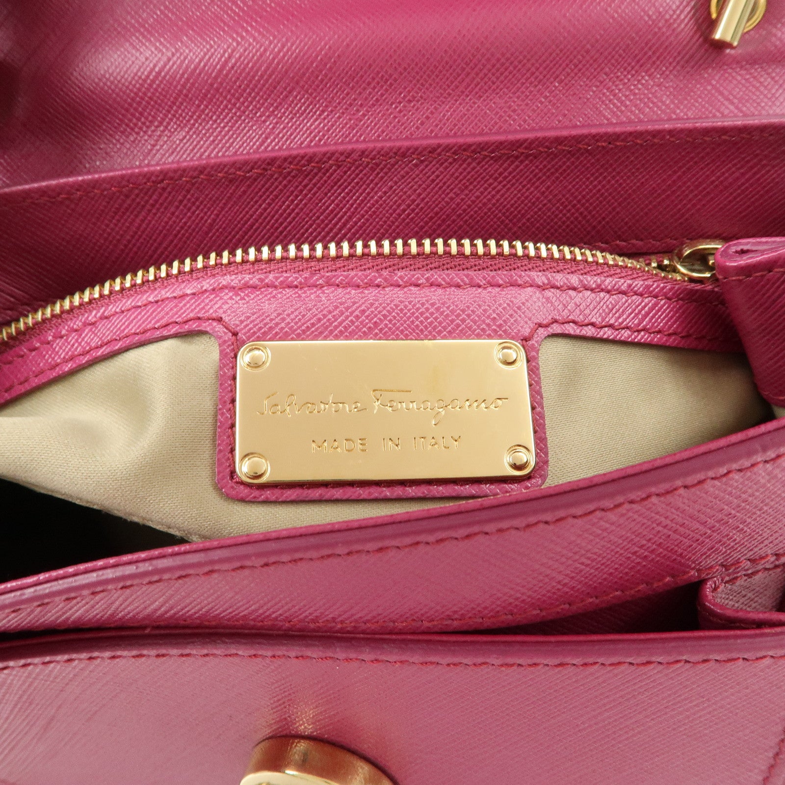 Ferragamo Vara Ribbon Leather 2Way Hand Bag Pink Used