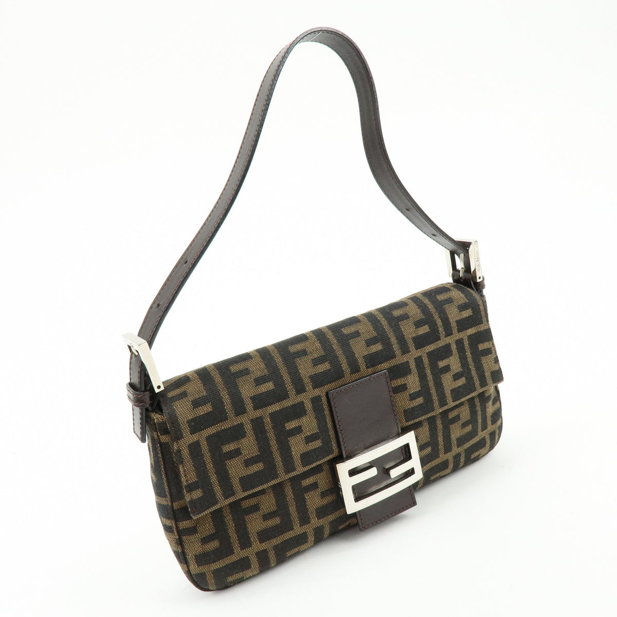 FENDI Mamma Baguette Jacquard Canvas Leather Shoulder Bag 26424