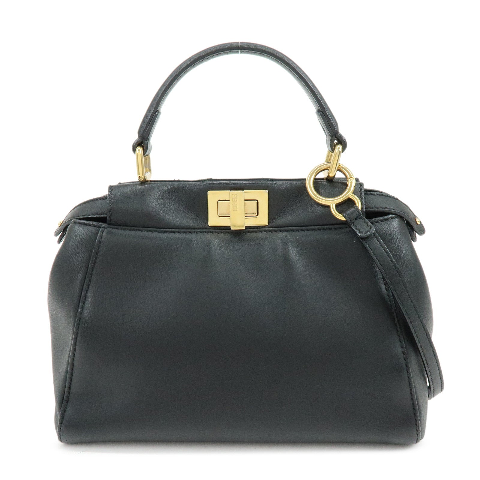 FENDI Peekaboo Mini Leather 2Way Shoulder Bag Hand Bag Black 8BN244