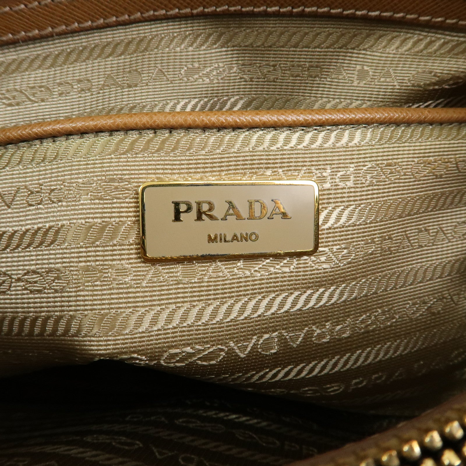 PRADA Triangle Logo Saffiano Leather Hand Bag Camel BL0837
