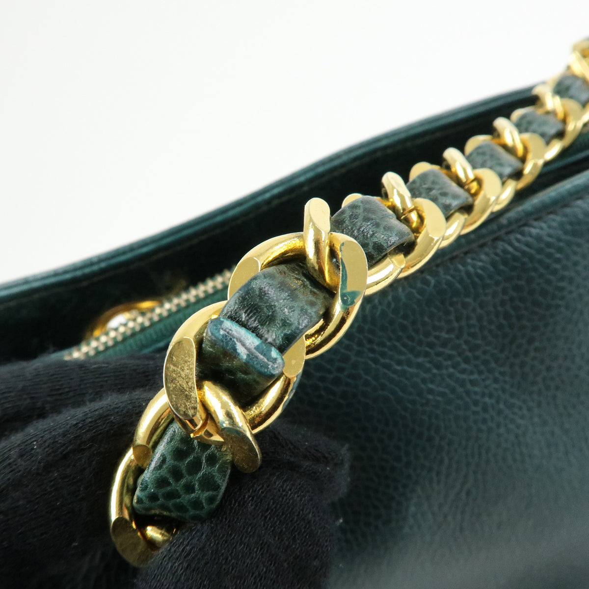 CHANELCOCO Mark Caviarskin Chain Shoulder Bag Tote Bag Dark Green