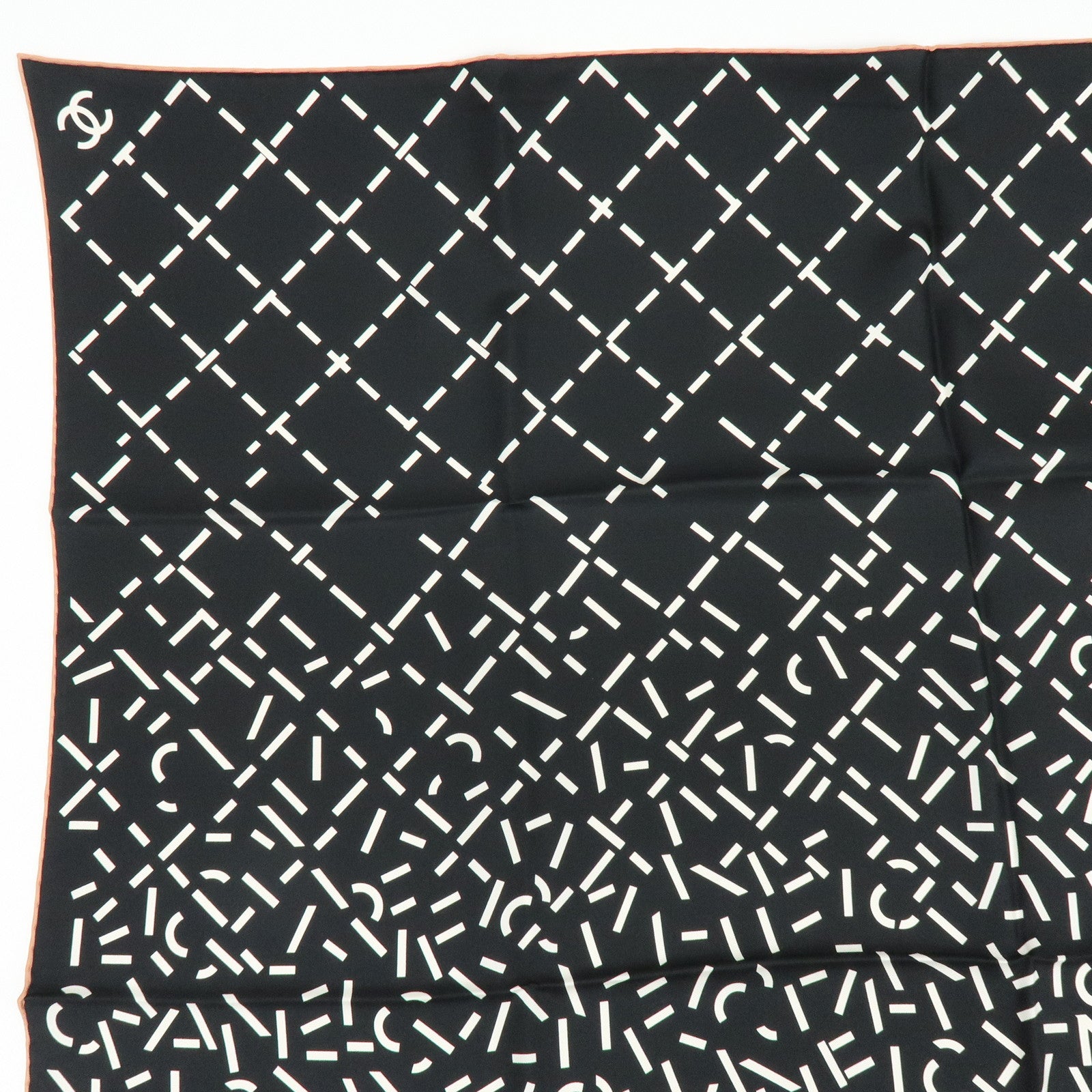 CHANEL COCO Mark Silk 100% Scarf CHANEL Lettering Gradation Black Pink