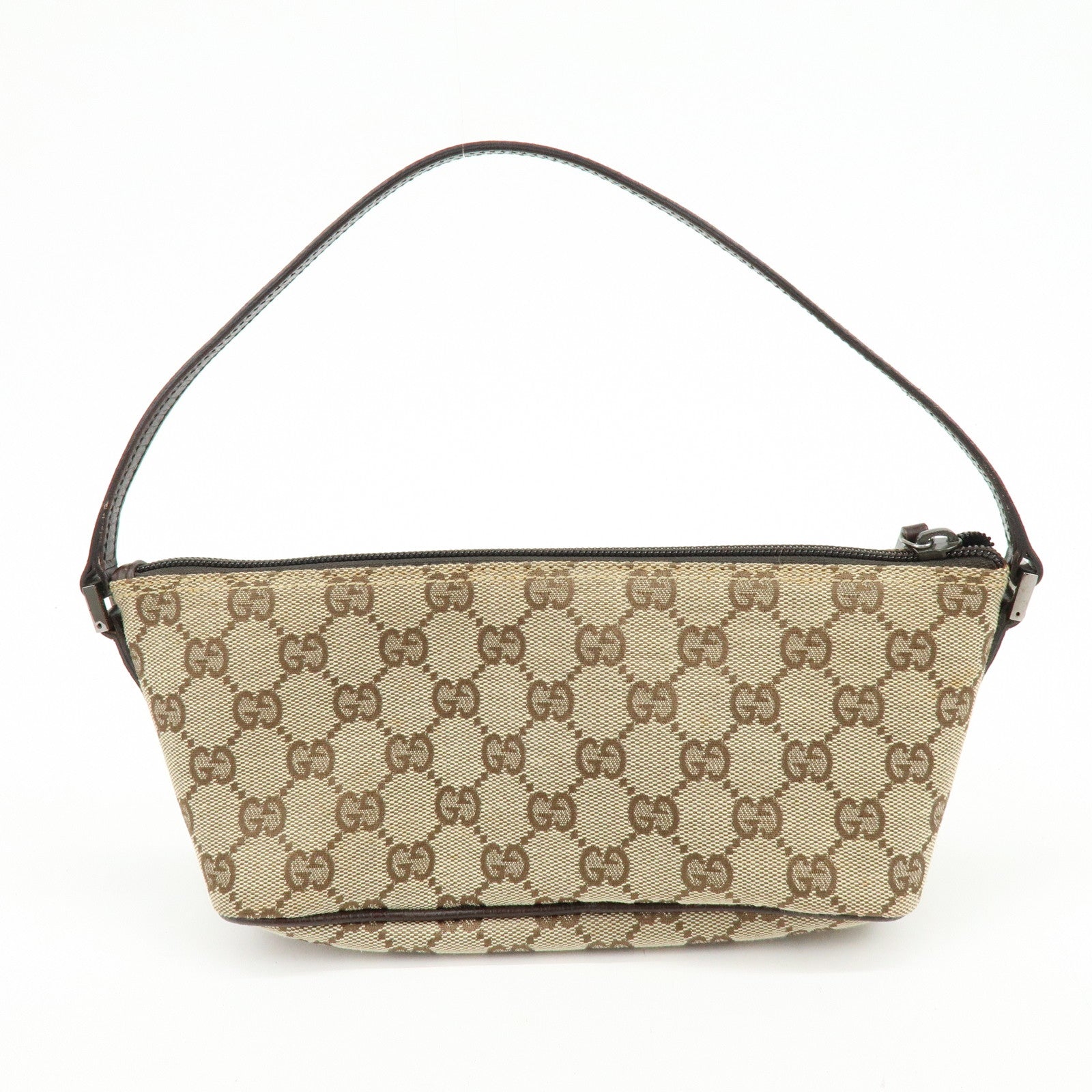GUCCI Boat Bag GG Canvas Hand Bag Accessory Pouch Beige Brown 07198