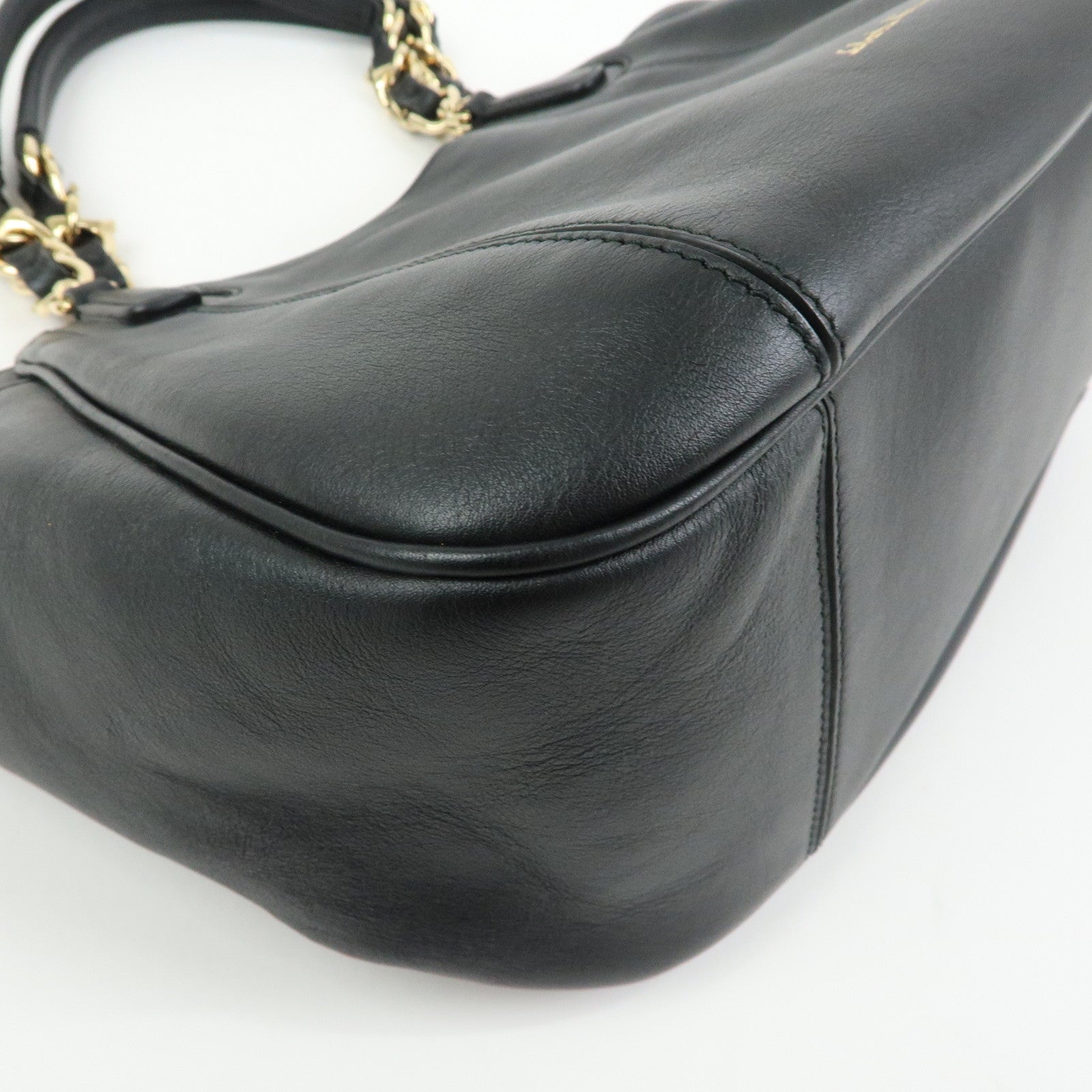 Ferragamo Gancini Leather Hand Bag Shoulder Bag Black 21 F077