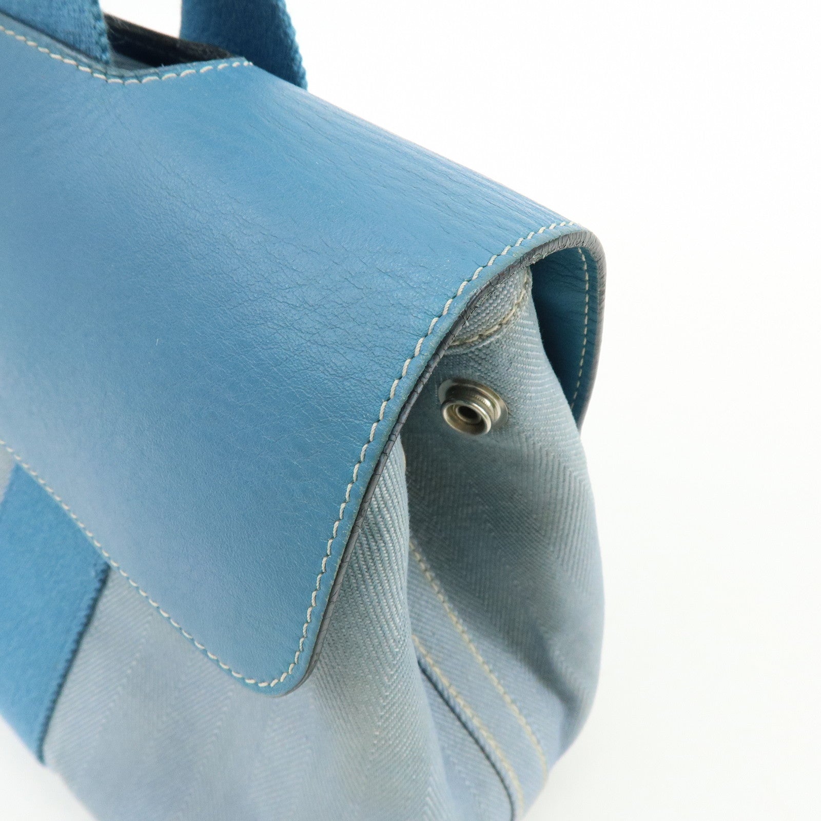 HERMES Valparaiso PM Canvas Leather Tote Hand Bag □K Stamped Blue Jean
