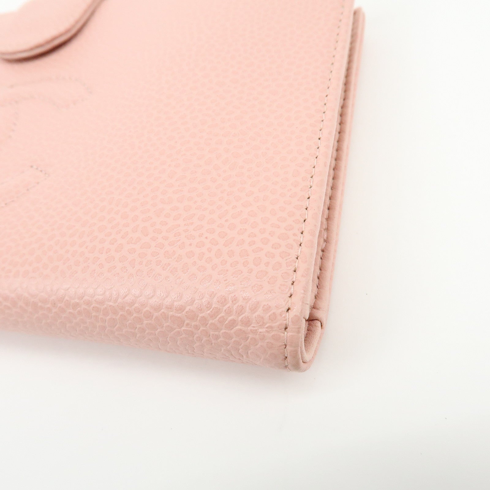 CHANEL COCO Mark Caviarskin Bi-fold Long Wallet Pink A13498