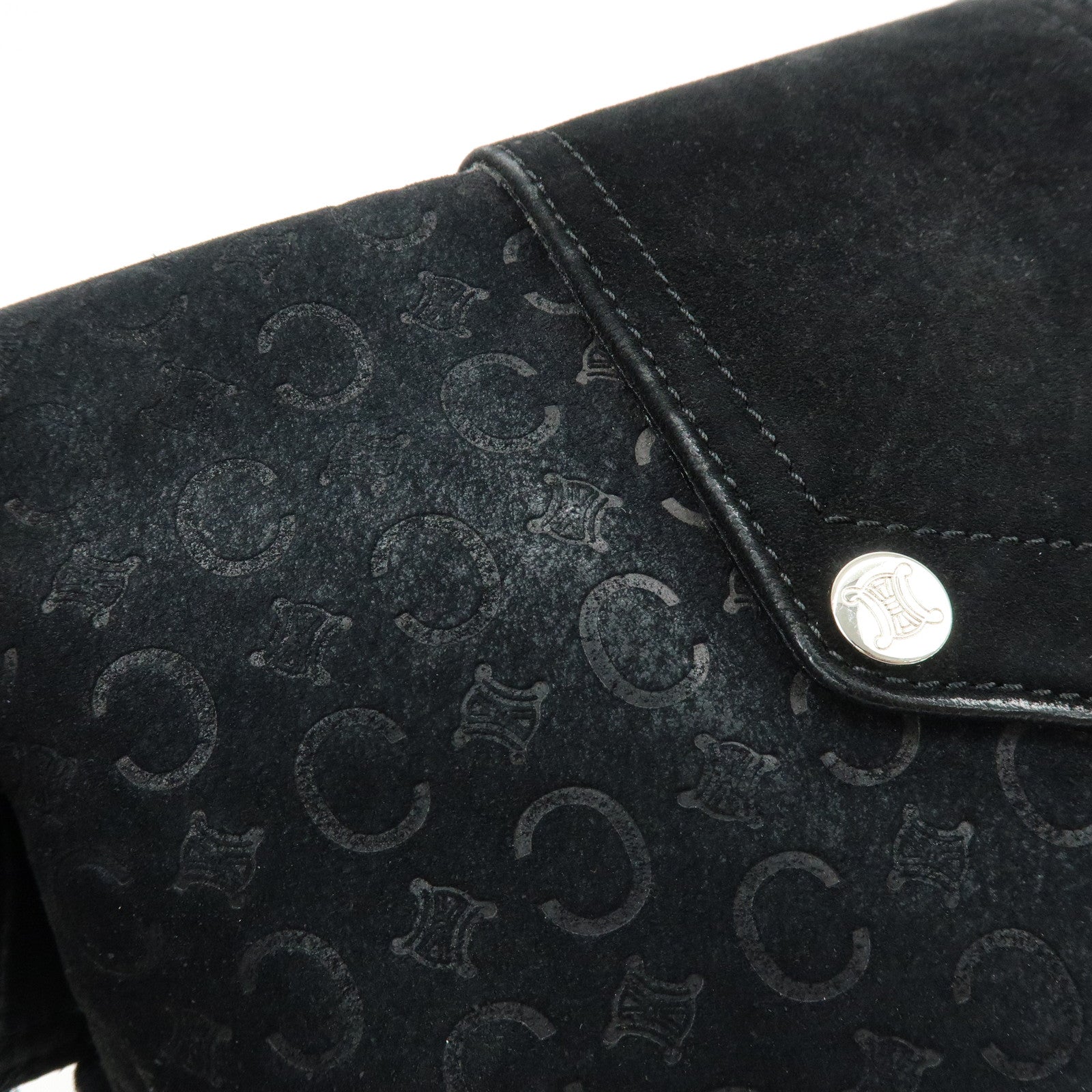 CELINE C Macadam Suede Leather Shoulder Crossbody Bag Black