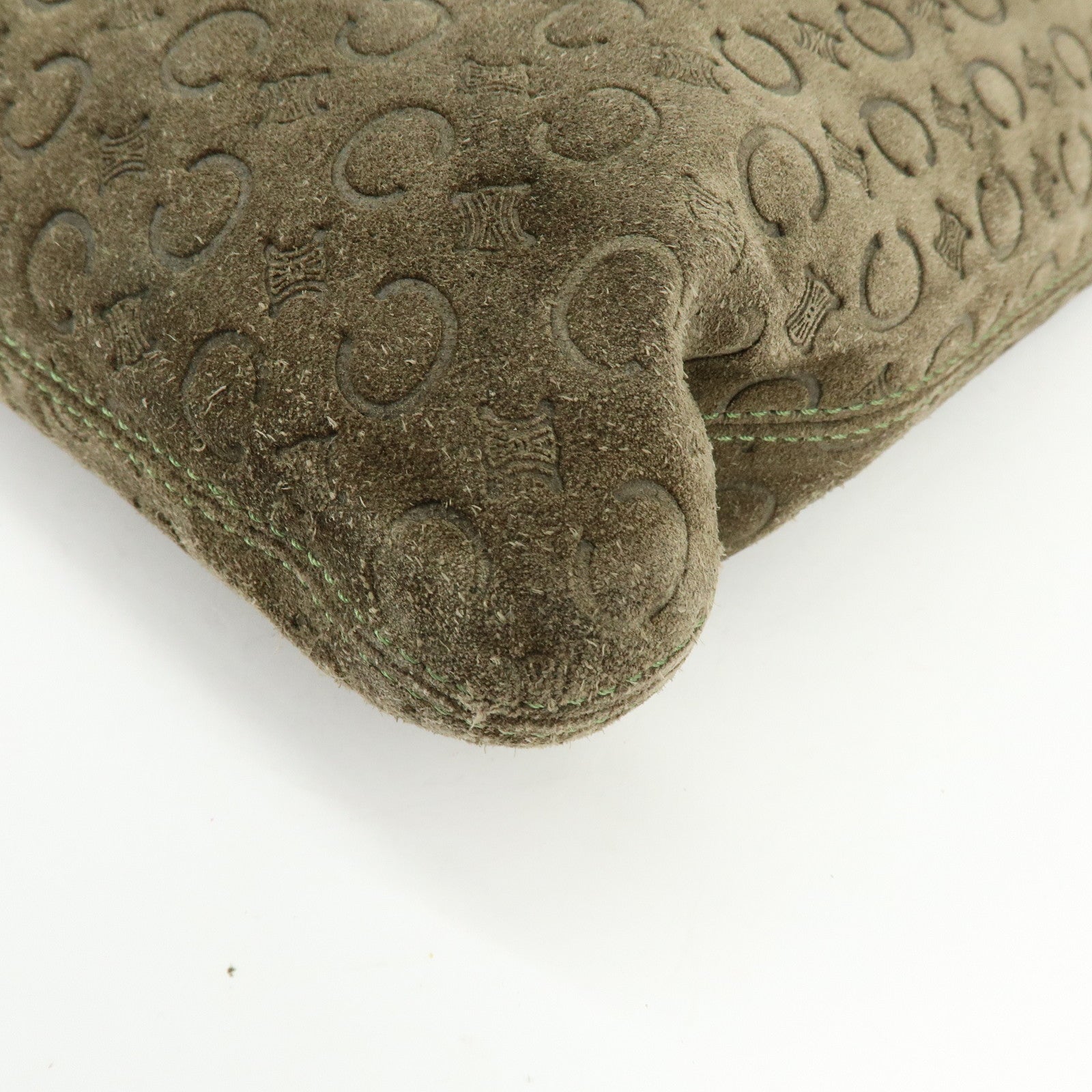 CELINE C Macadam Suede Leather Shoulder Bag Khaki