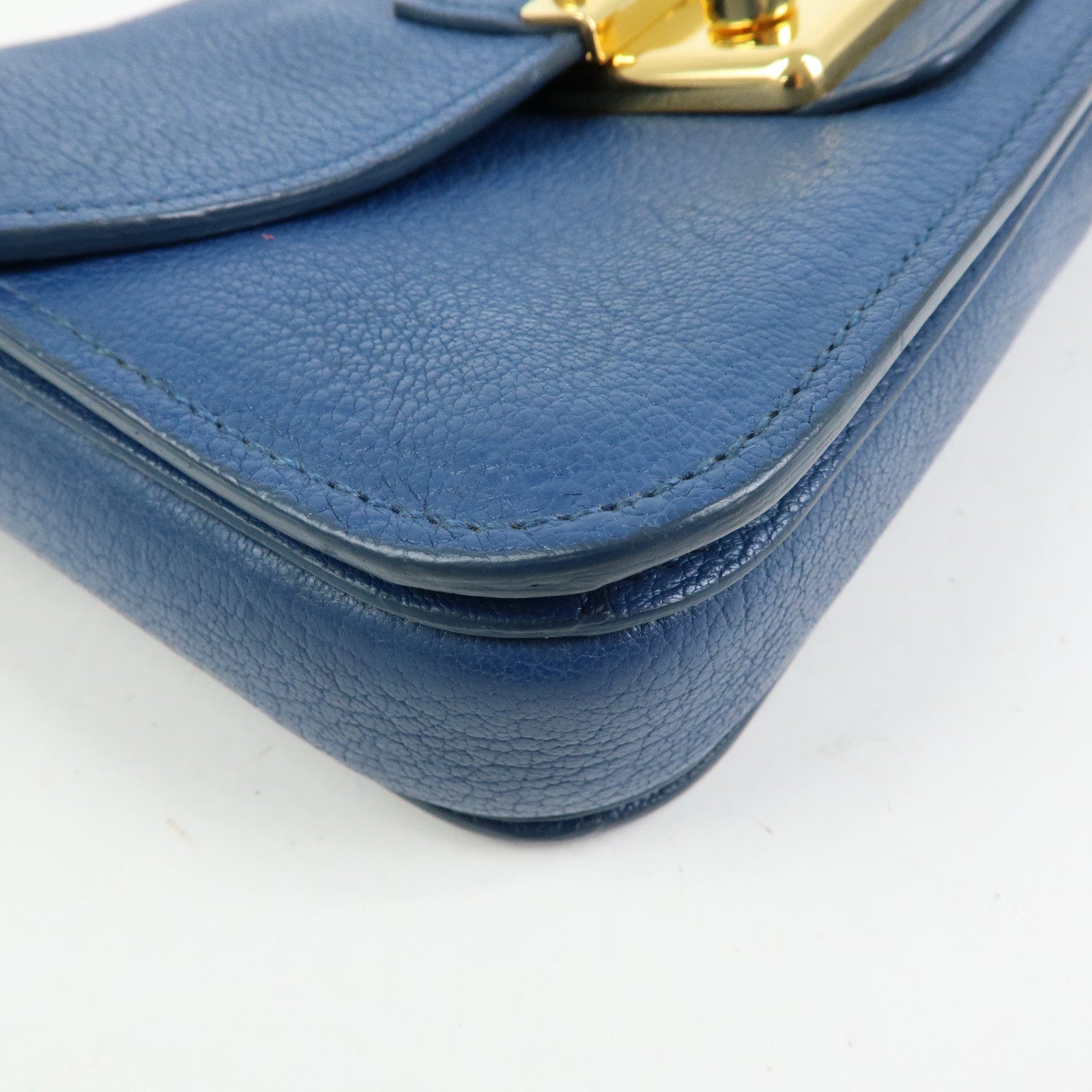 MIU MIU Madras Leather Shoulder Bag Hand Bag Blue