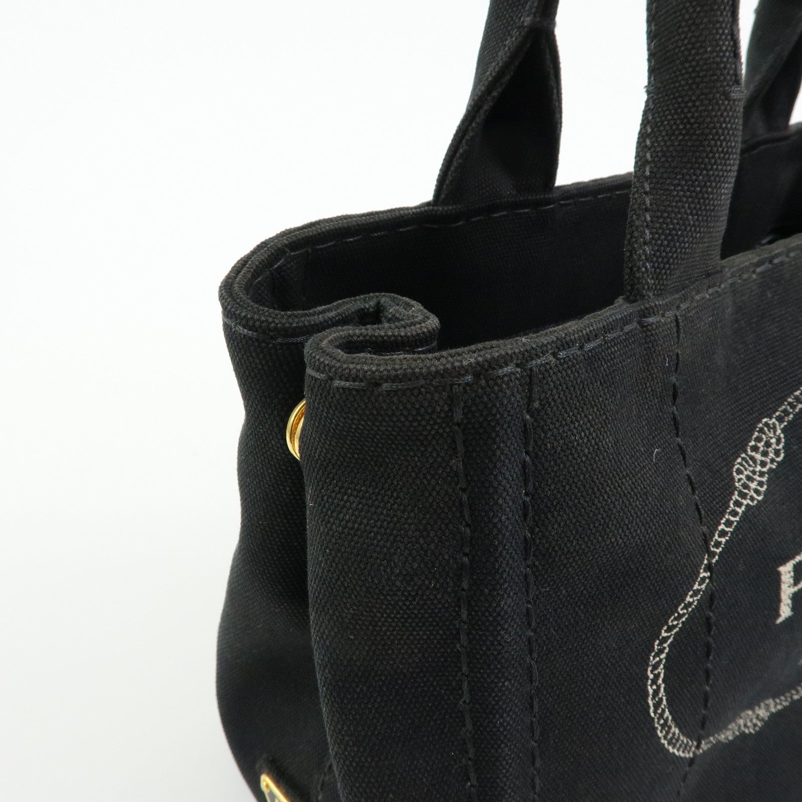 PRADA Canapa Triangle Logo Mini Canvas 2Way Hand Bag Black 1BG439