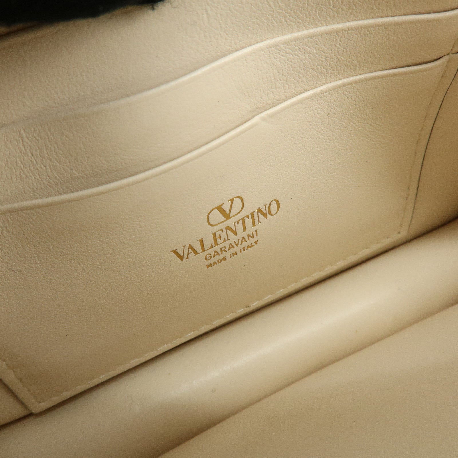 VALENTINO V Logo Leather Chain Shoulder Bag Crossbody Bag Ivory