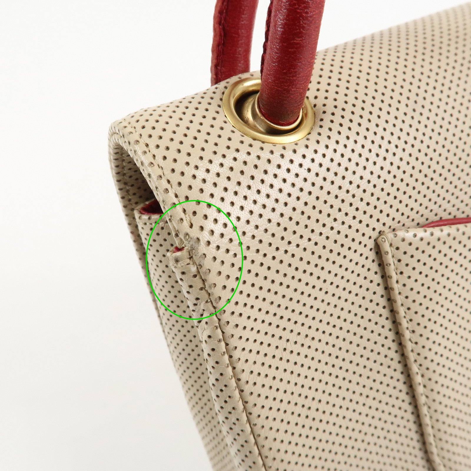 CHANEL COCO Mark Punching Leather Shoulder Bag Hand Bag Beige Red Used