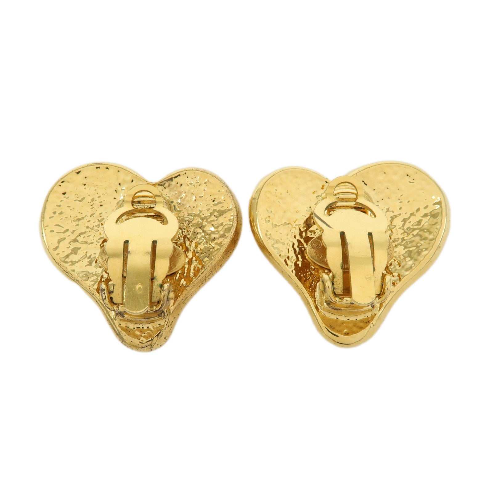 CHANEL COCO Mark Gold Plated Heart Clip on Earrings Gold