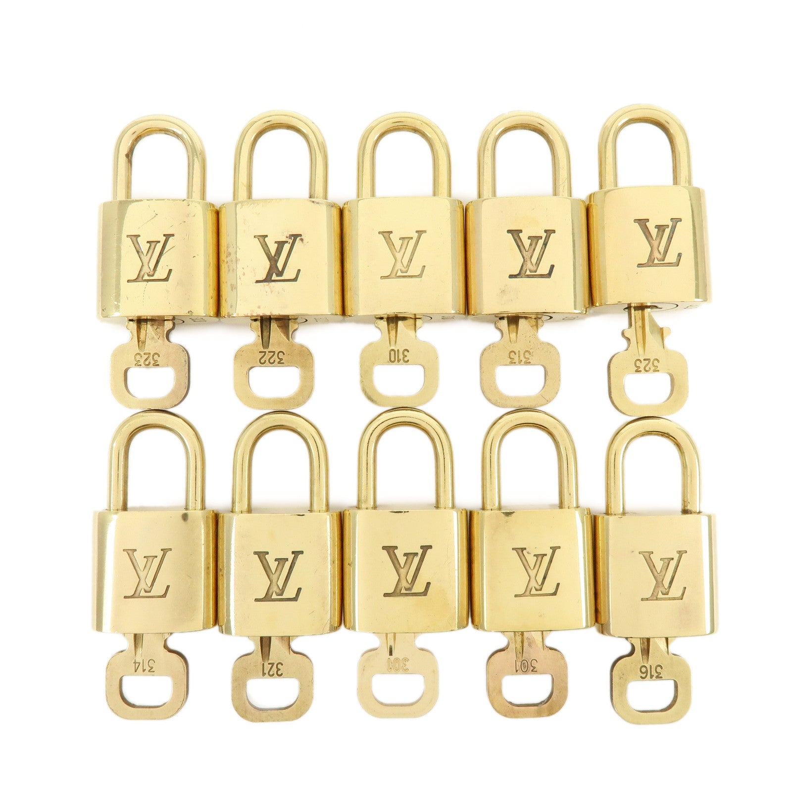 Louis Vuitton Lot of 10 Metal Lock & Key Cadena Key Lock Gold