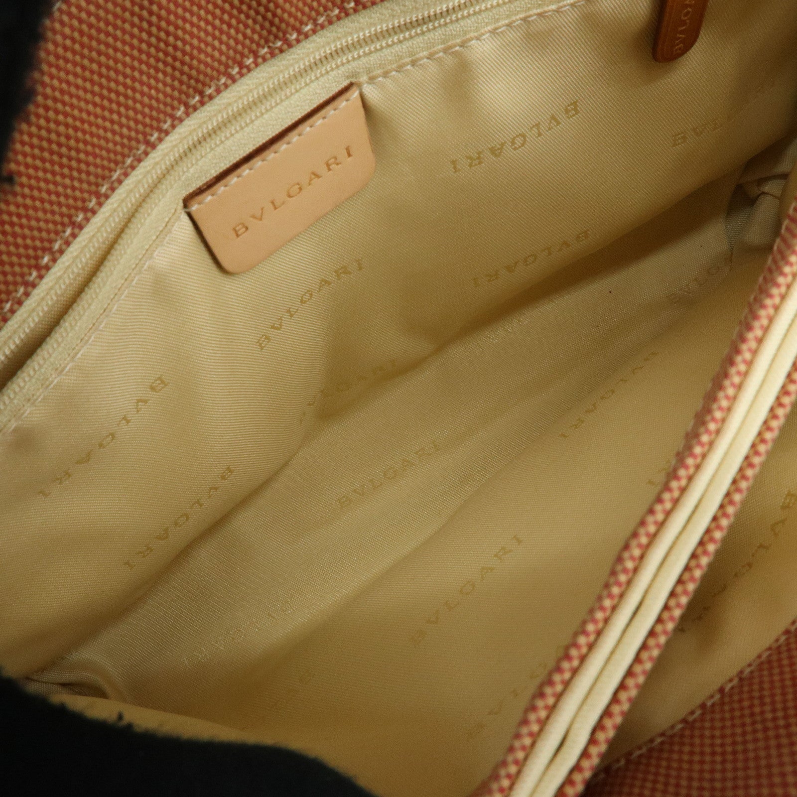 BVLGARI Canvas Leather Flap Shoulder Bag Hand Bag Beige Red