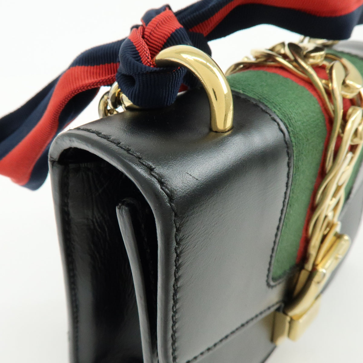 GUCCI Sylvie Sherry Leather Chain Shoulder Bag Crossbody Bag Black