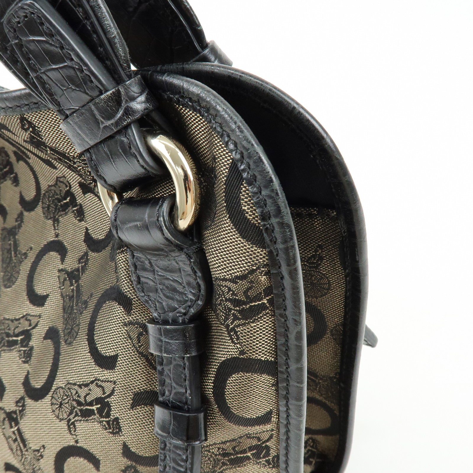CELINE Bitter Sweet C Sulky Canvas Leather Hand Bag Shoulder Bag Brown
