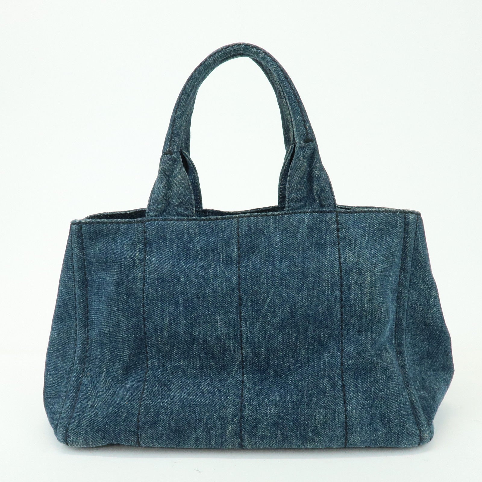 PRADA Triangle Logo Canapa Denim Tote Bag Hand Bag Blue