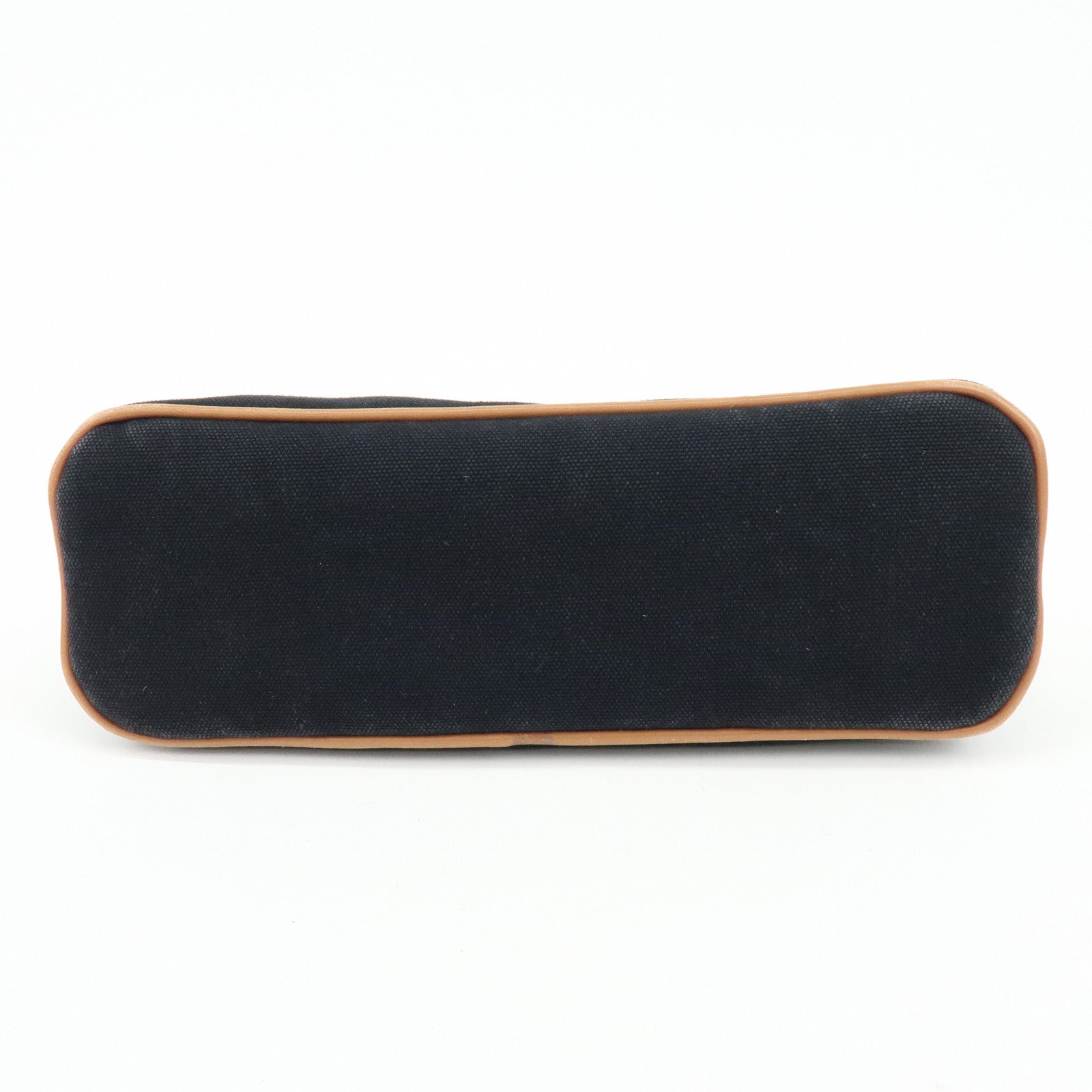 HERMES Bolide Pouch MM Cotton Leather Cosmetic Bag Black Brown