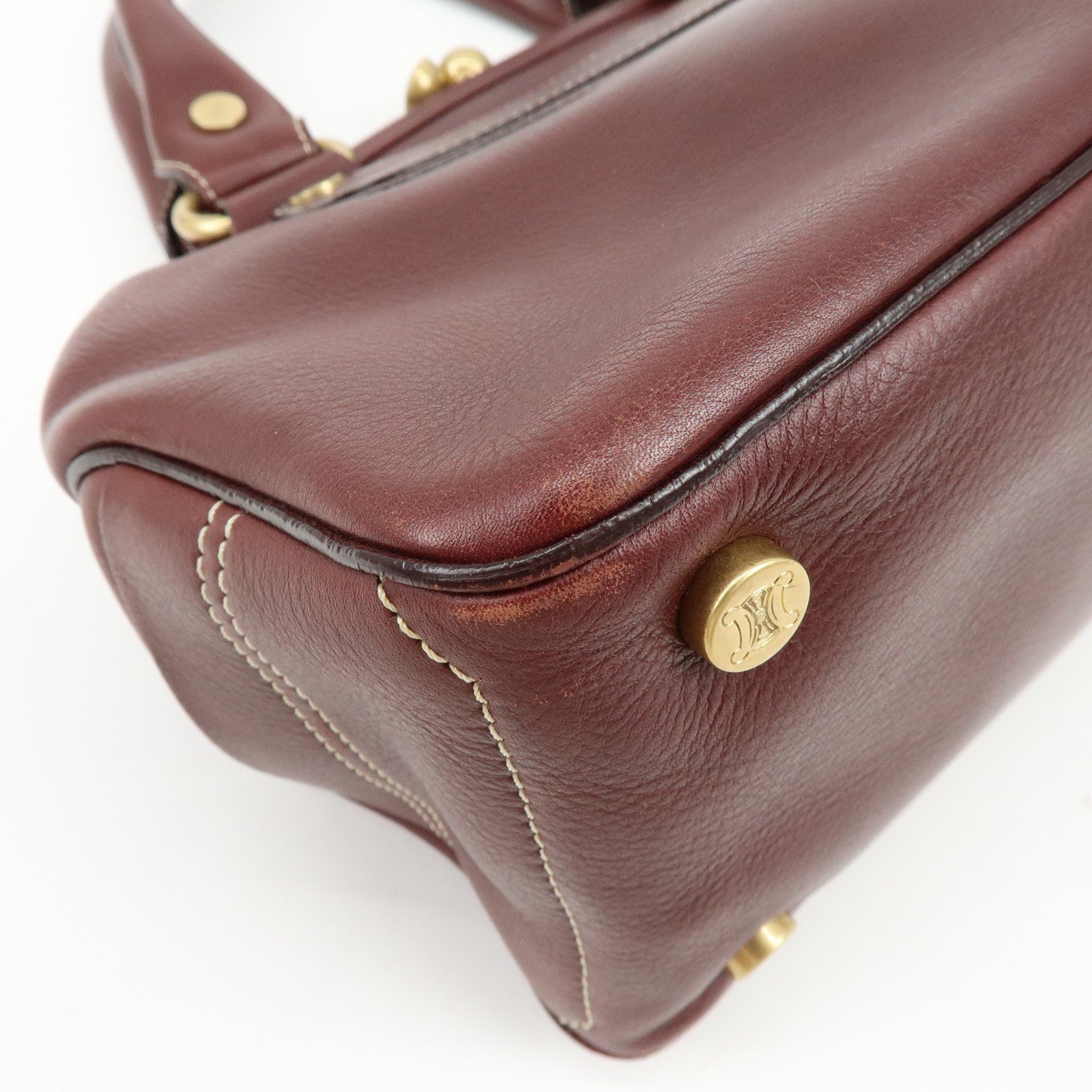CELINE Boogie Bag Leather Kiss Lock Hand Bag Bordeaux