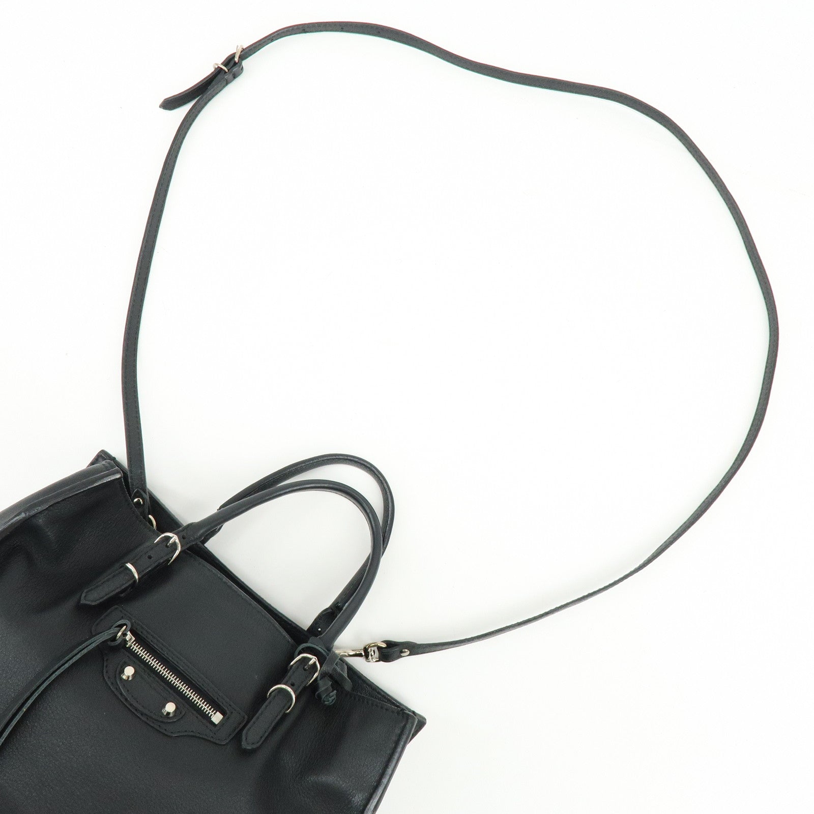 BALENCIAGA Paper A6 Mini Leather 2Way Hand Shoulder Bag Black 370926