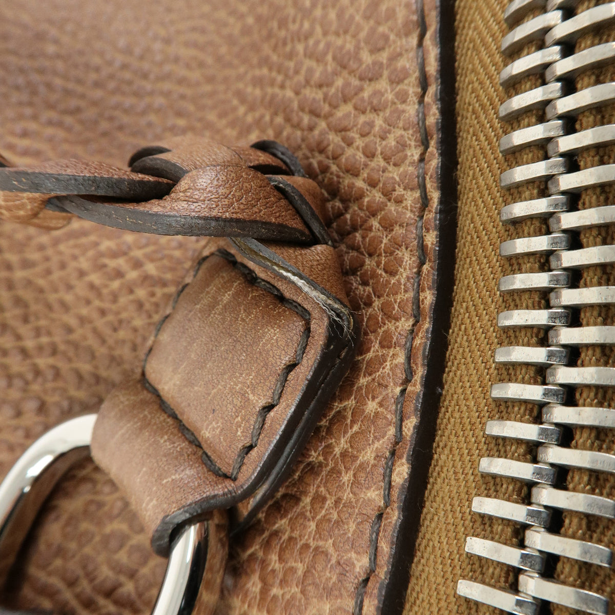 GUCCI Bamboo Embossed Leather Boston Bag Hand Bag Brown 232959