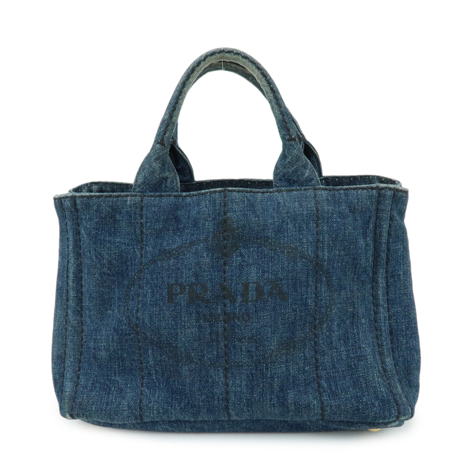 PRADA Triangle Logo Canapa Mini Denim Tote Bag Denim Blue BN2439