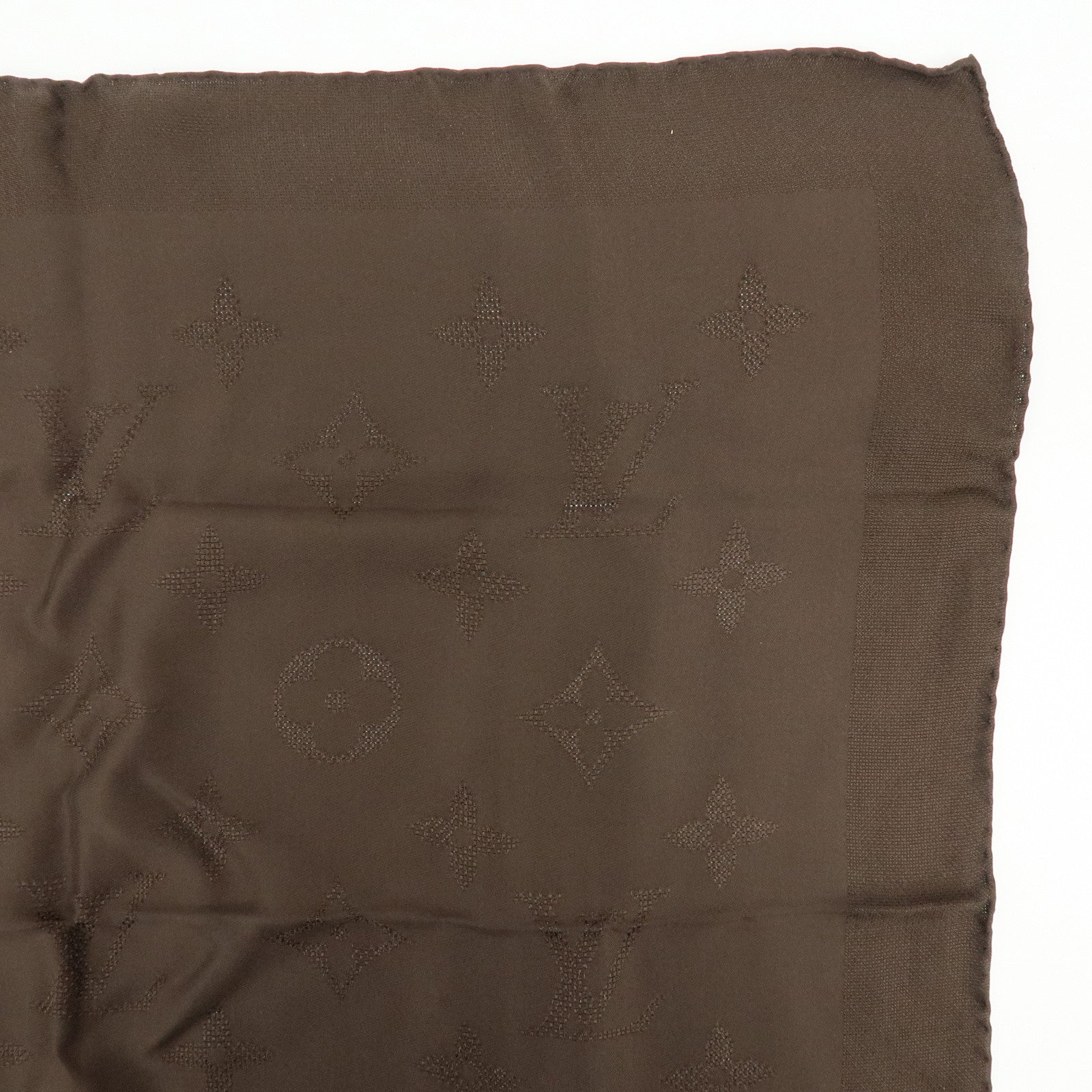 Louis Vuitton Monogram Silk 100% Scarf Dark Brown 68×68