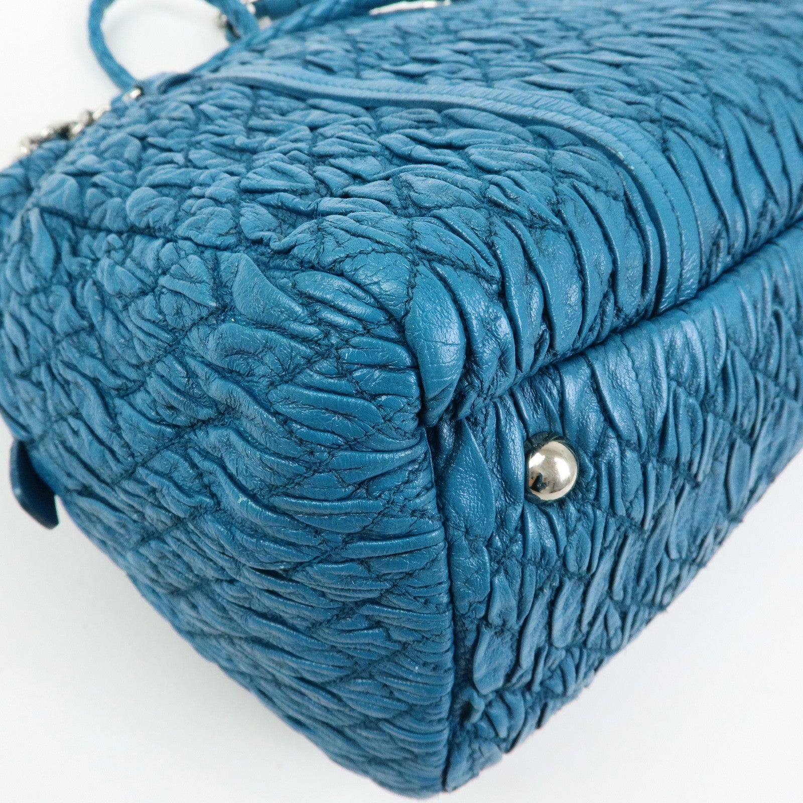 MIU MIU Matelasse Cloquet Nappa Leather Chain Shoulder Bag Turquoise
