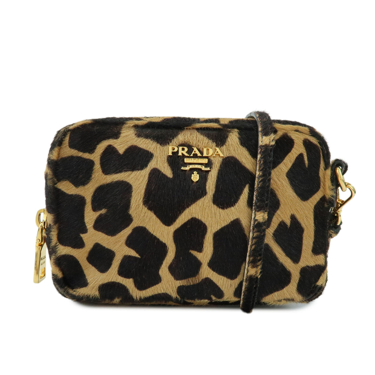 PRADA Pony Hair Leopard Mini Shoulder Bag Camera Bag 1N1674