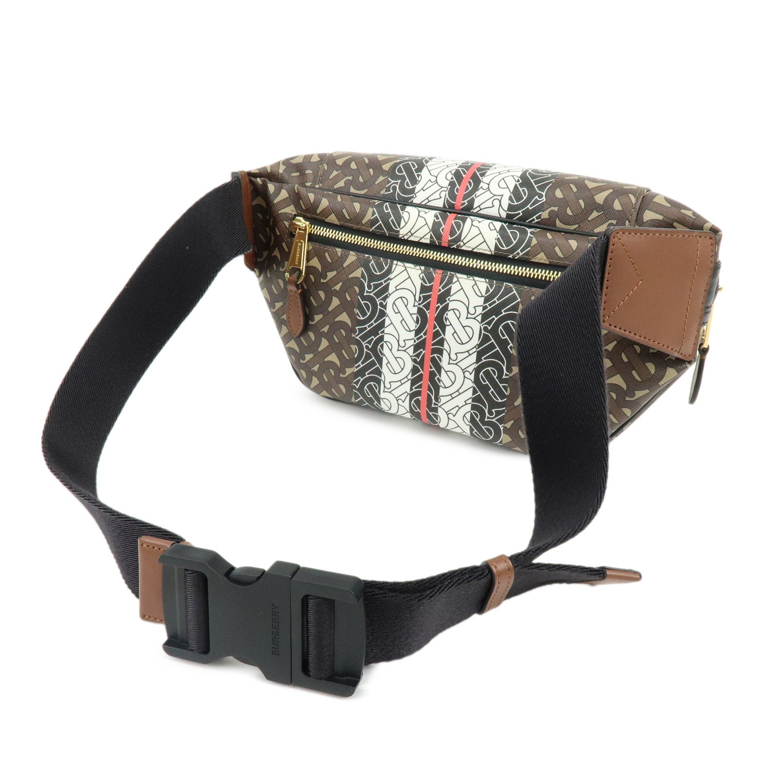 BURBERRY TB Monogram Stripe PVC Leather Waist Bag Body Crossbody Bag
