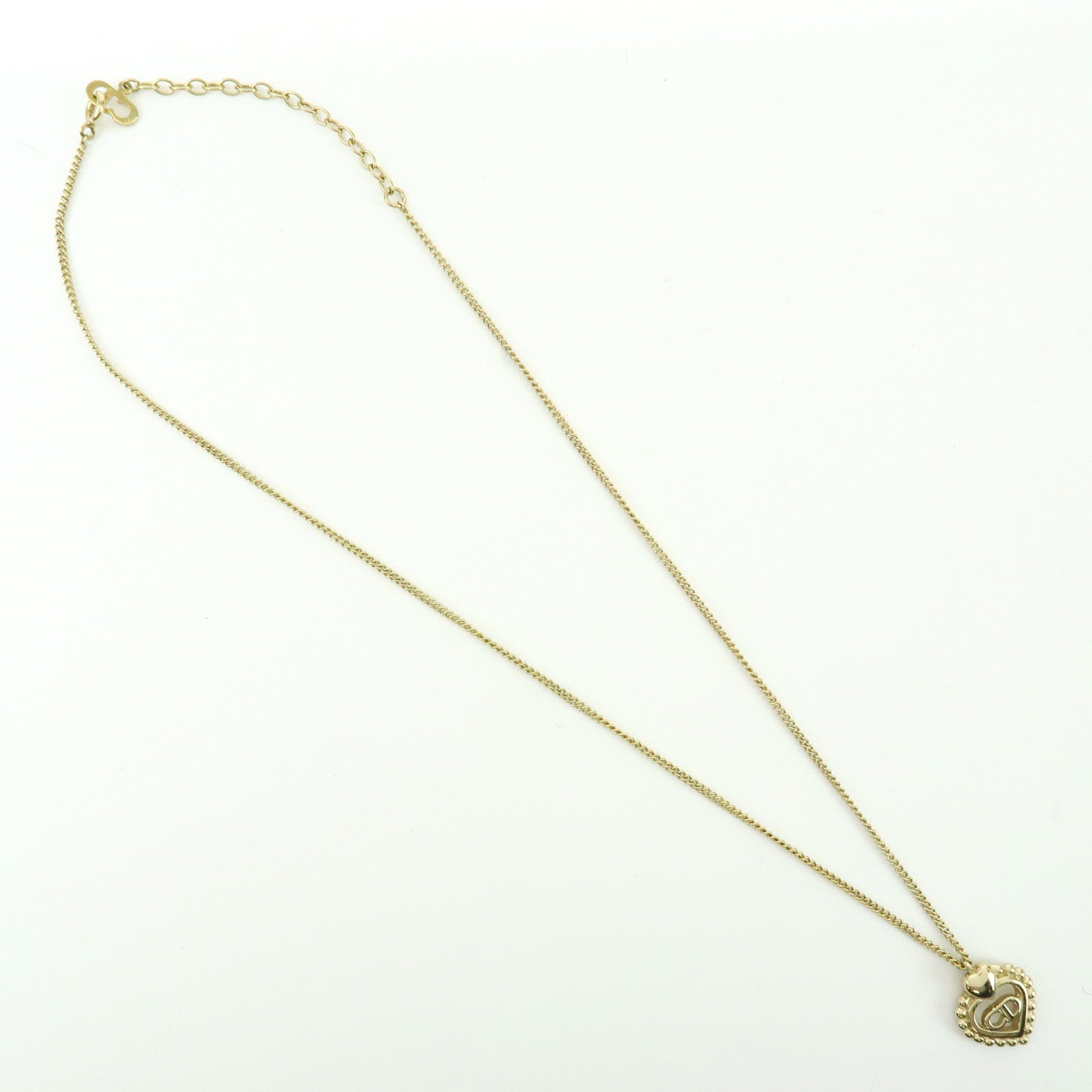 Christian Dior Logo Pendant Metal Necklace Heart Motif Gold