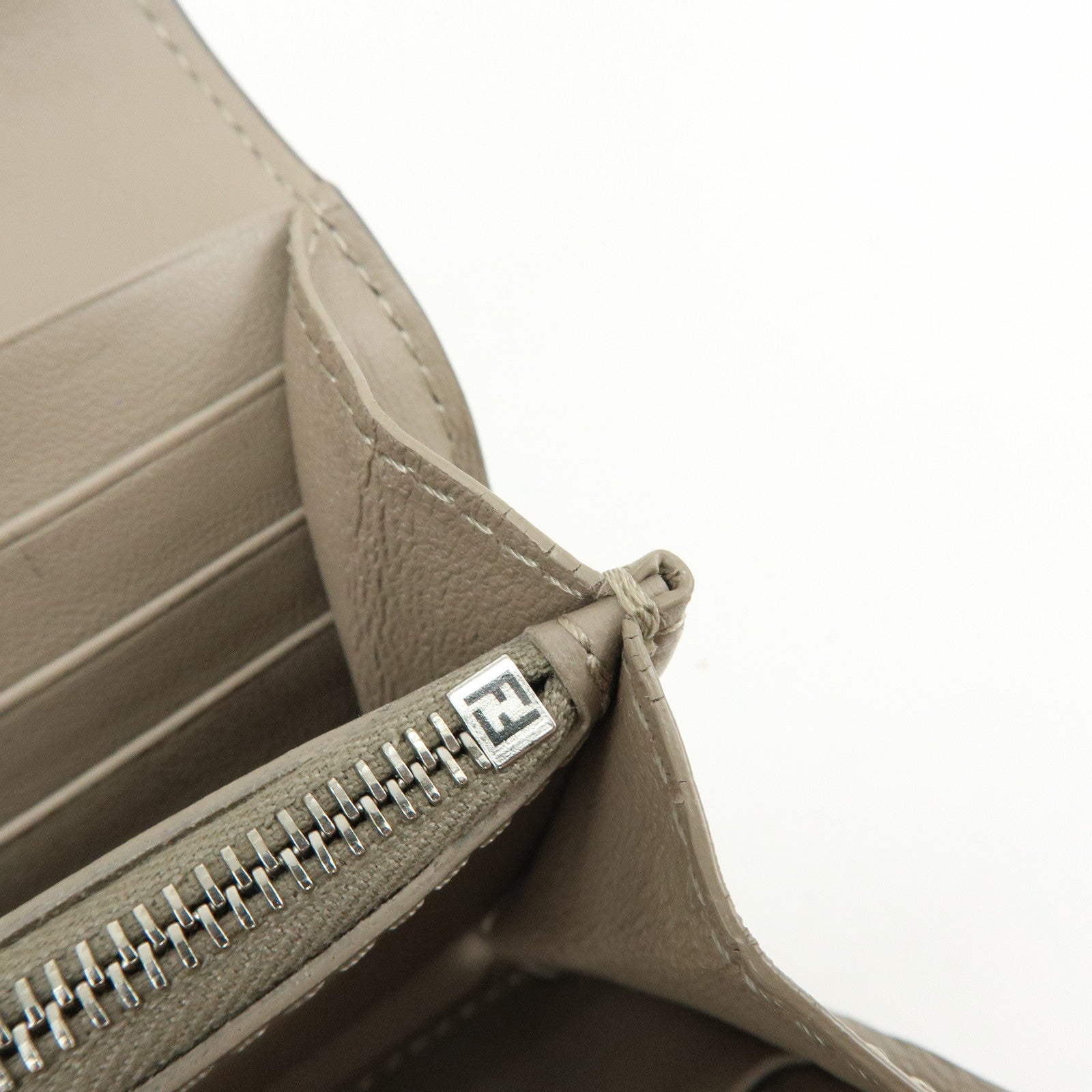 FENDI Peekaboo Leather Bi-fold Flap Long Wallet Beige 8M0427