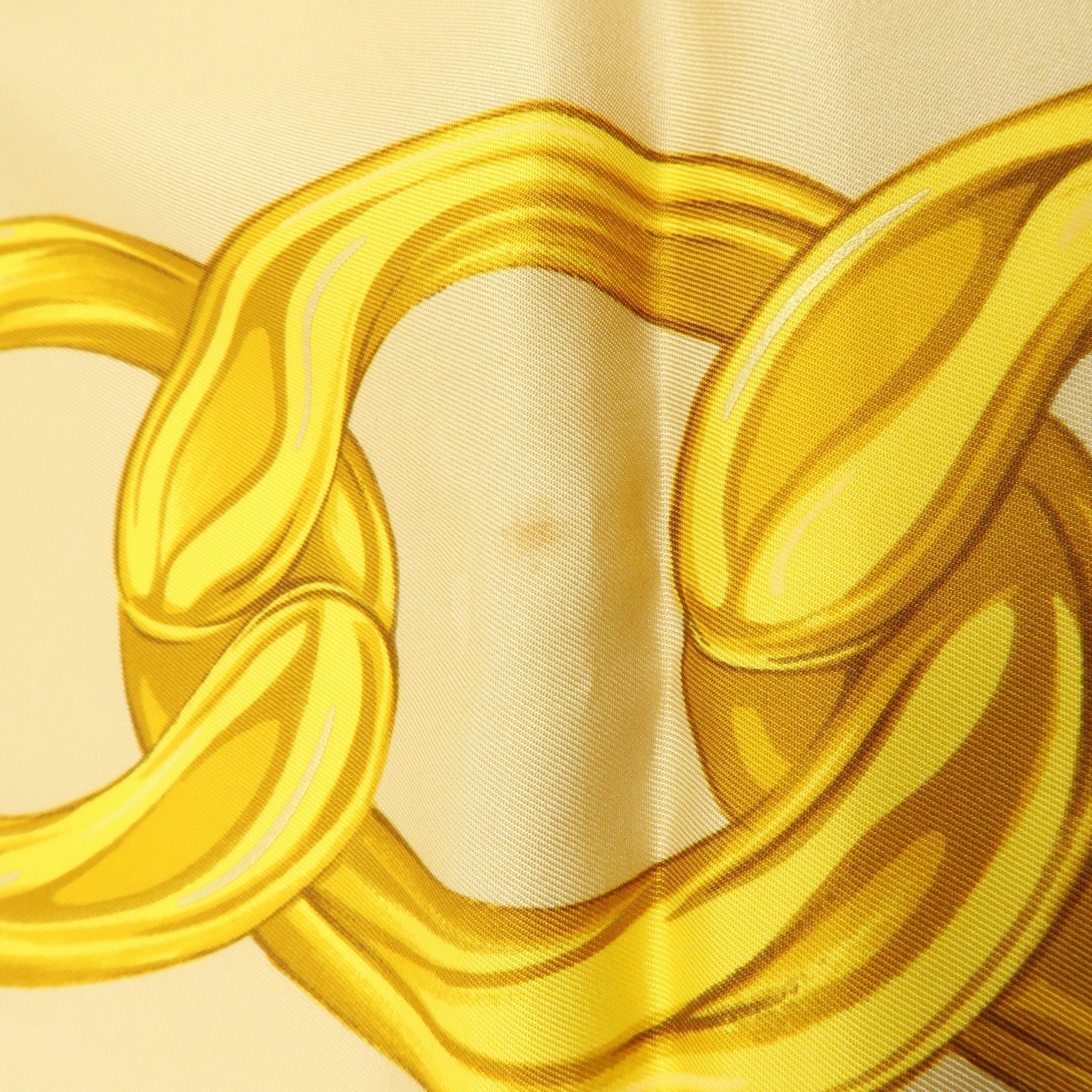 CHANEL Silk 100% Scarf Gold Chian Motif Beige Gold