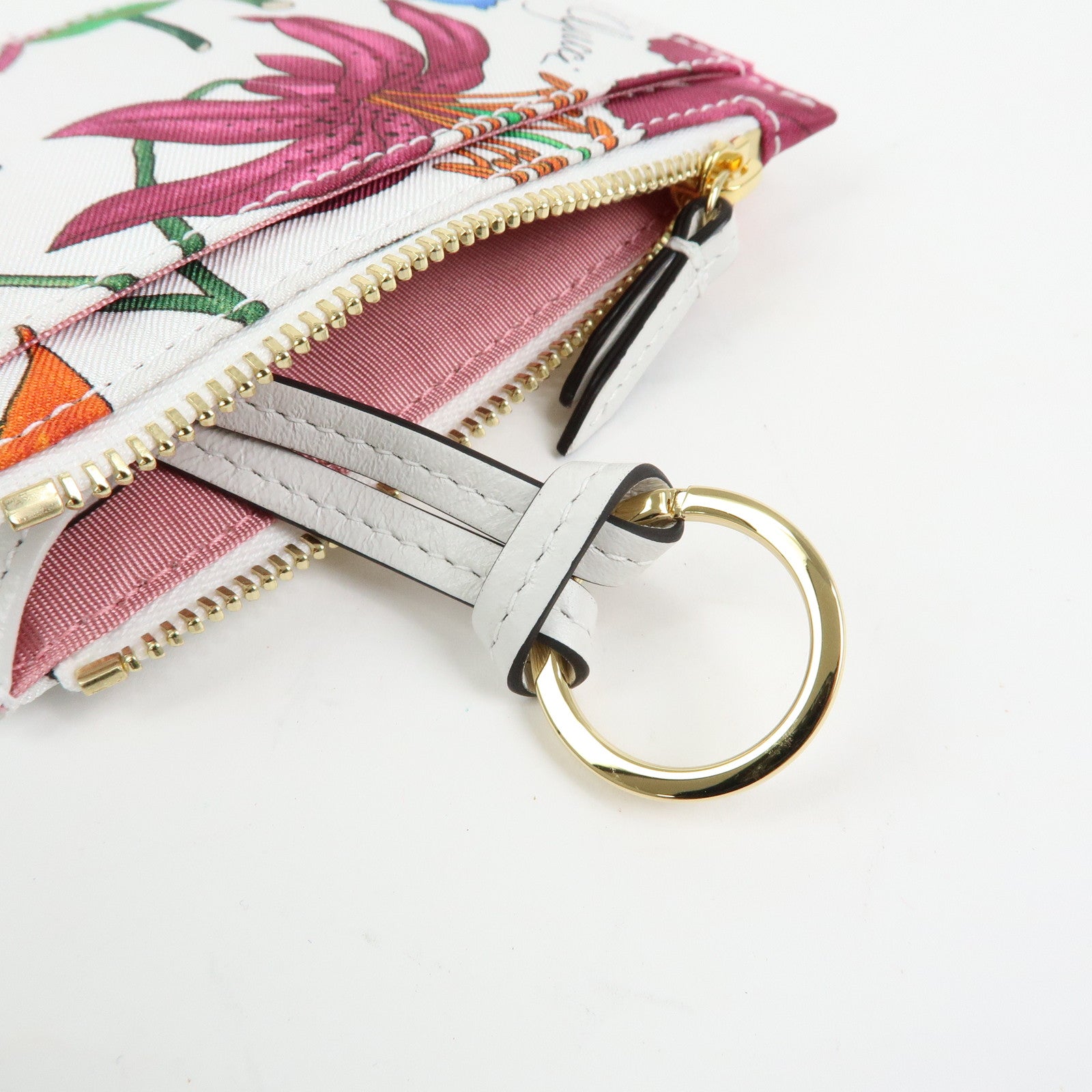GUCCI GG Marmont FLora Double G Silk Coin Case Coin Purse White