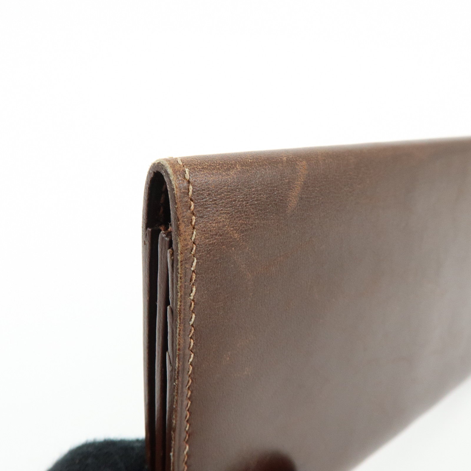 HERMES Box Calf Leather Long Bi-fold Wallet ☐FStamped Brown