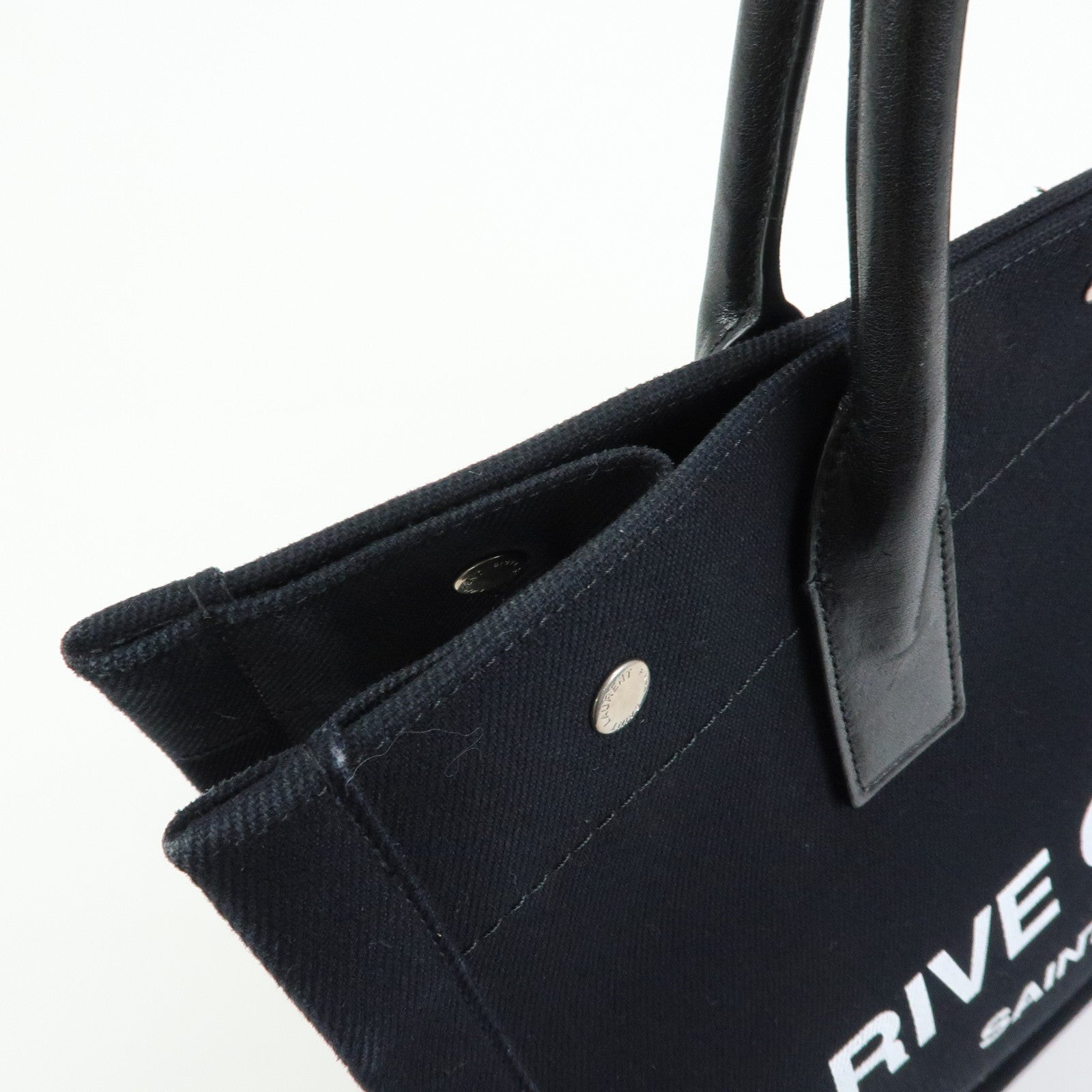 SAINT LAURENT PARIS Rive Gauche Canvas Leather Tote Bag Black 632539
