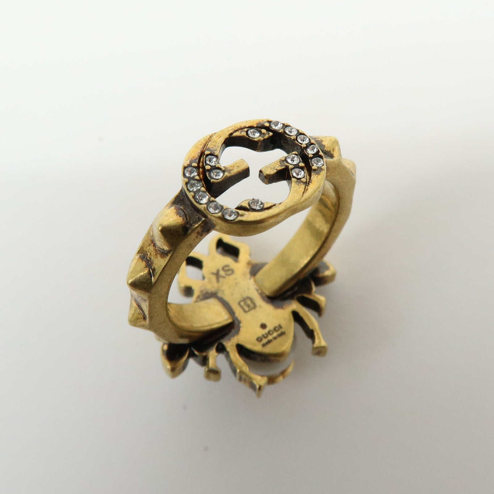 GUCCI Interlocking G Bee Metal Rhinestone Imitation Pearl Ring XS