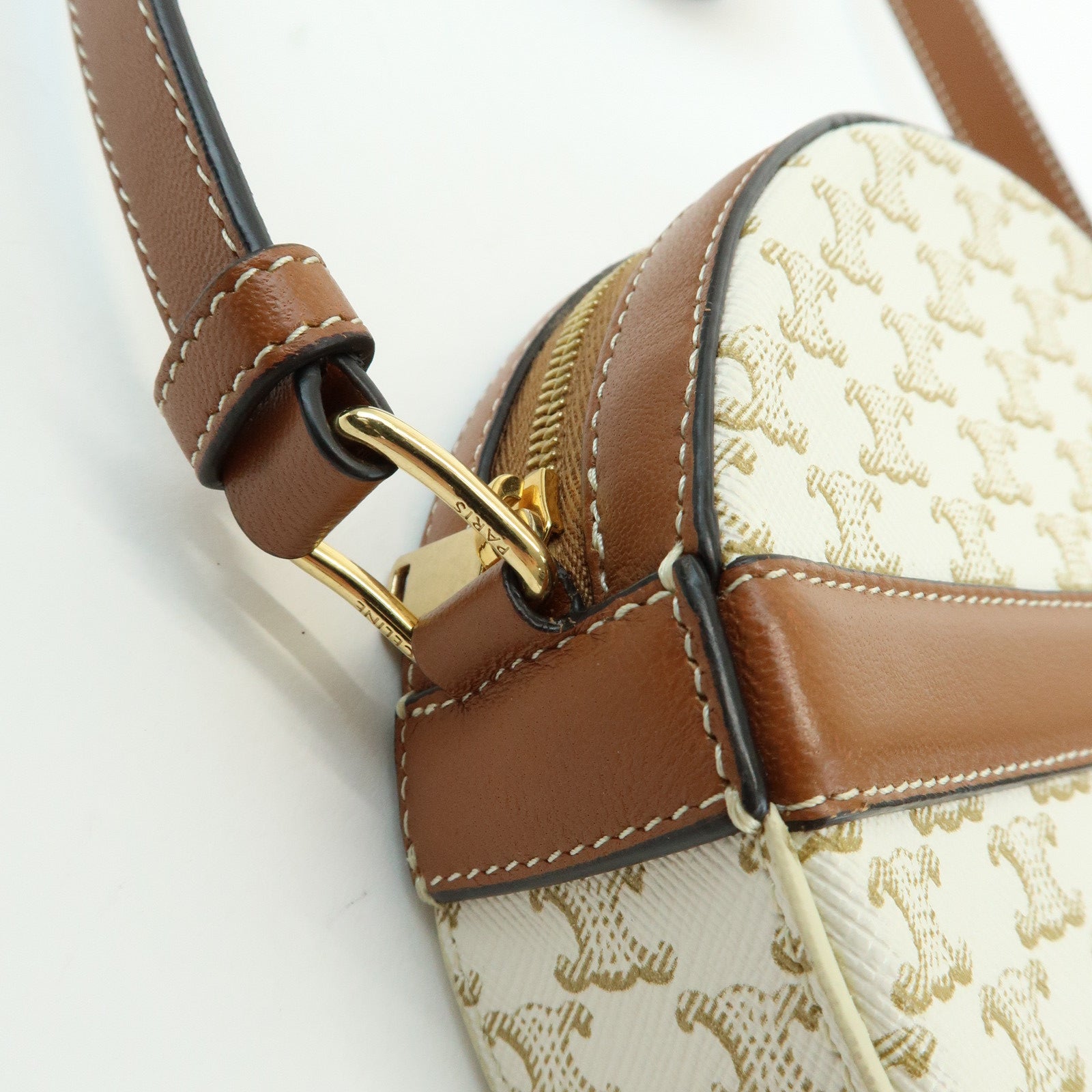 CELINE Macadam Leather Shoulder Bag Crossbody Bag Ivory Brown