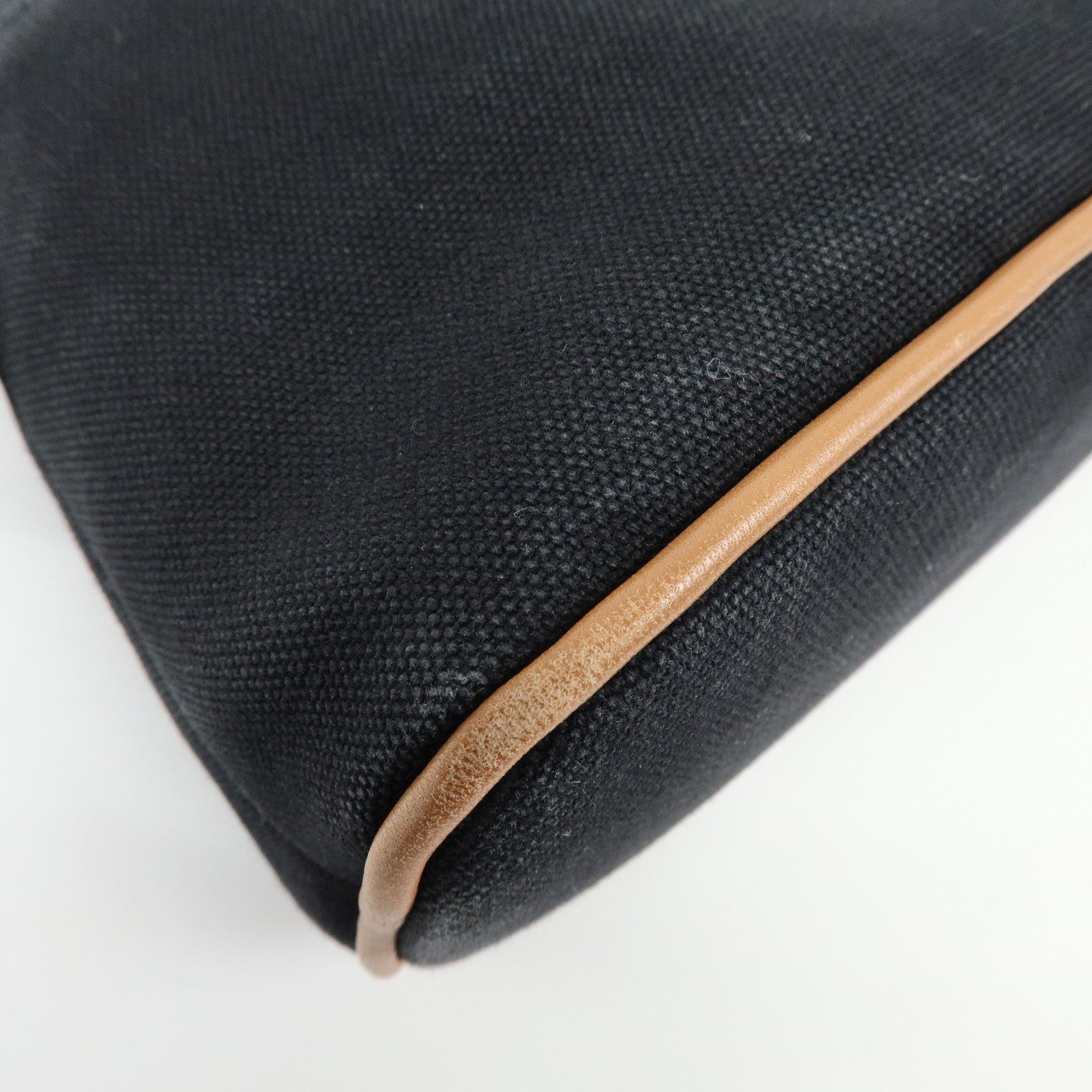 HERMES Bolide Pouch MM Cotton Leather Cosmetic Bag Black Brown