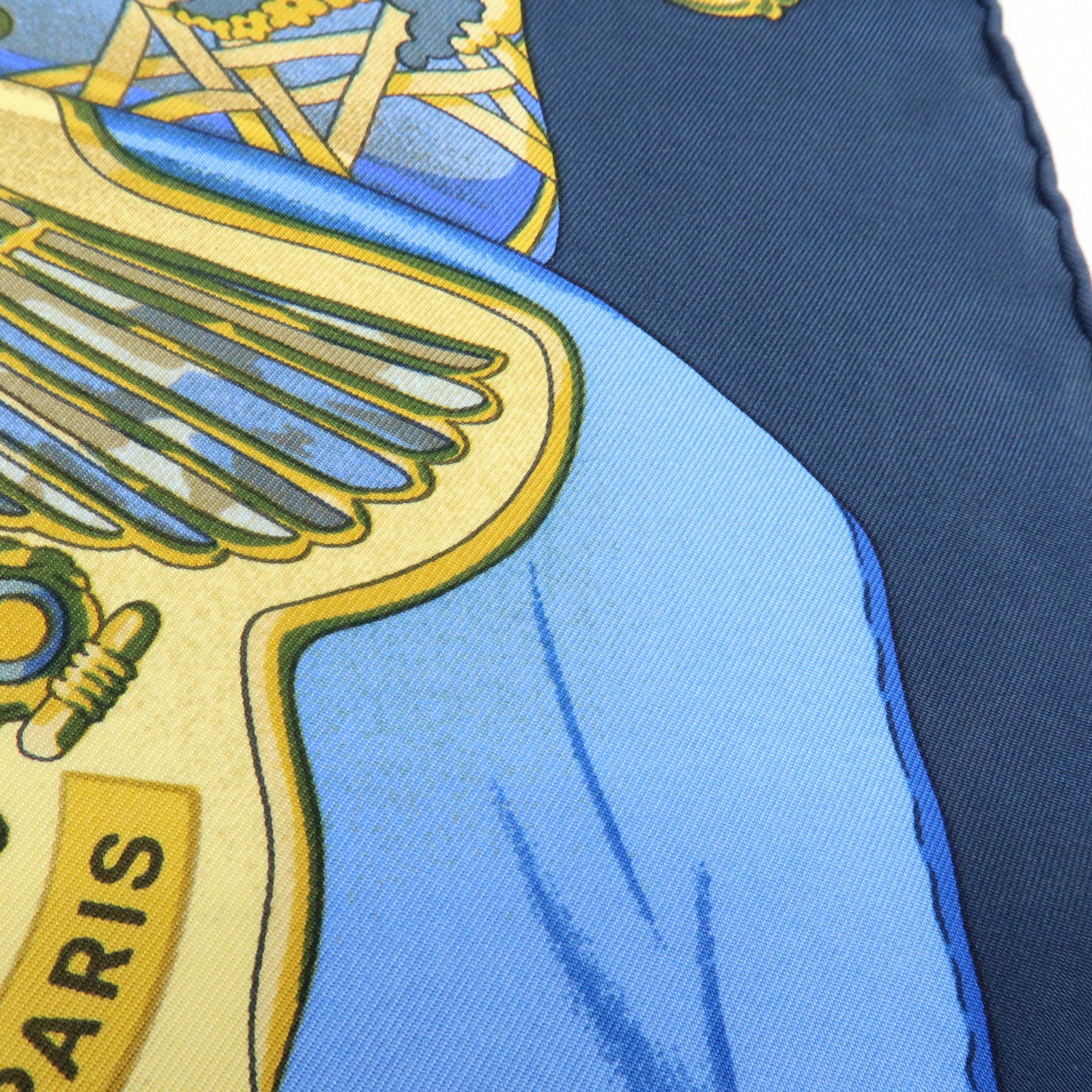 HERMES Carre 90 Silk 100% Scarf Soleil de Soie Blue Navy Yellow