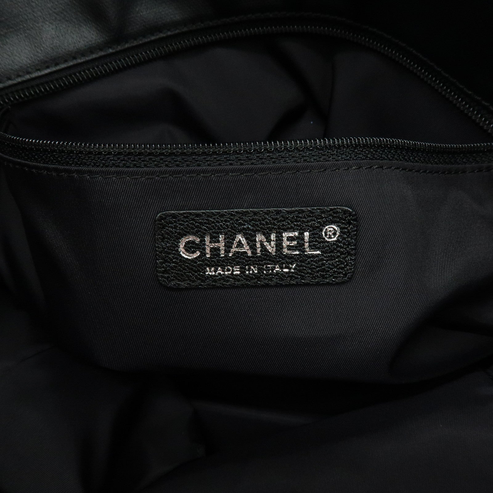 CHANEL Paris Biarritz COCO Mark Leather Canvas Tote Bag Black A34209