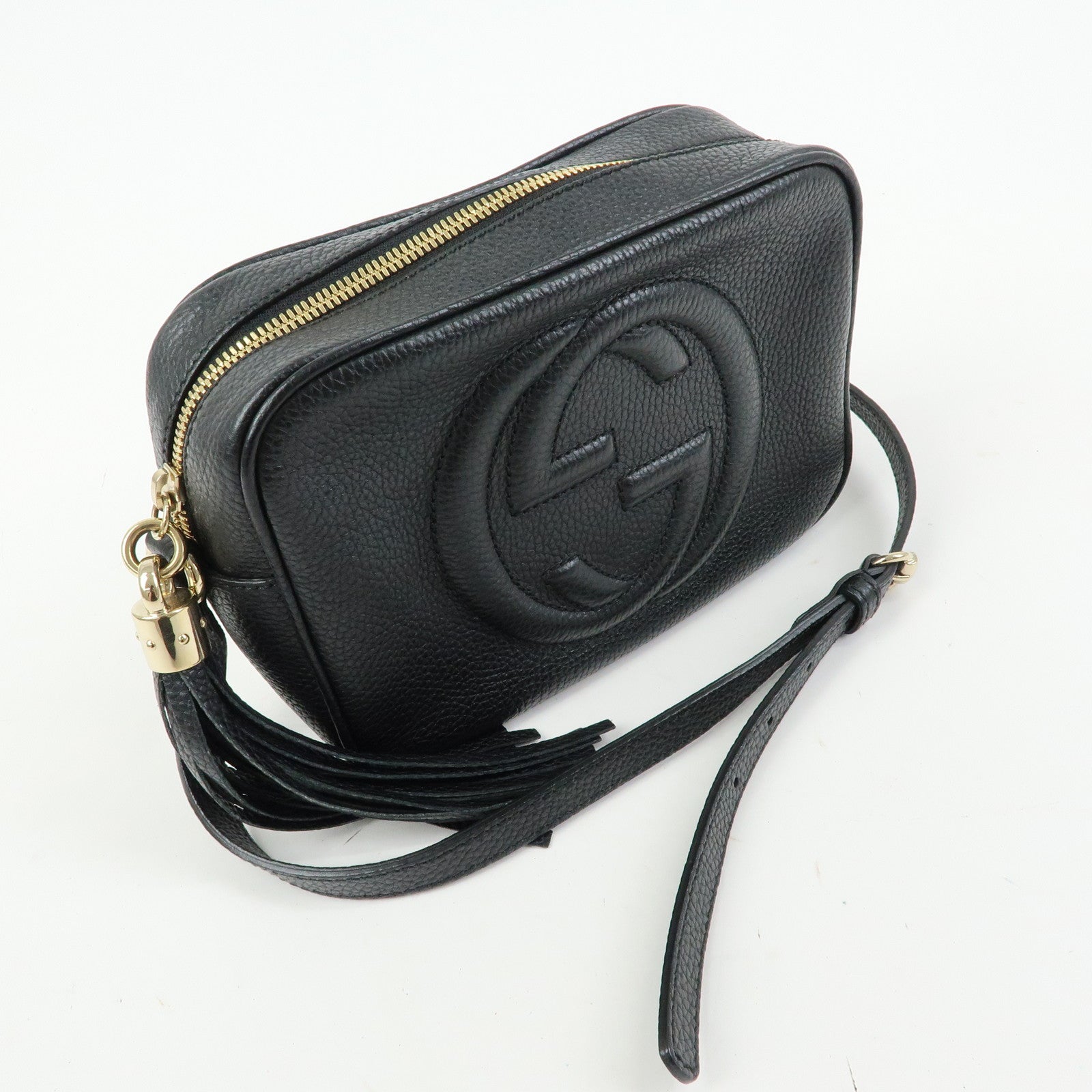 GUCCI Soho Leather Shoulder Bag Crossbody Bag Tassel Black 308364