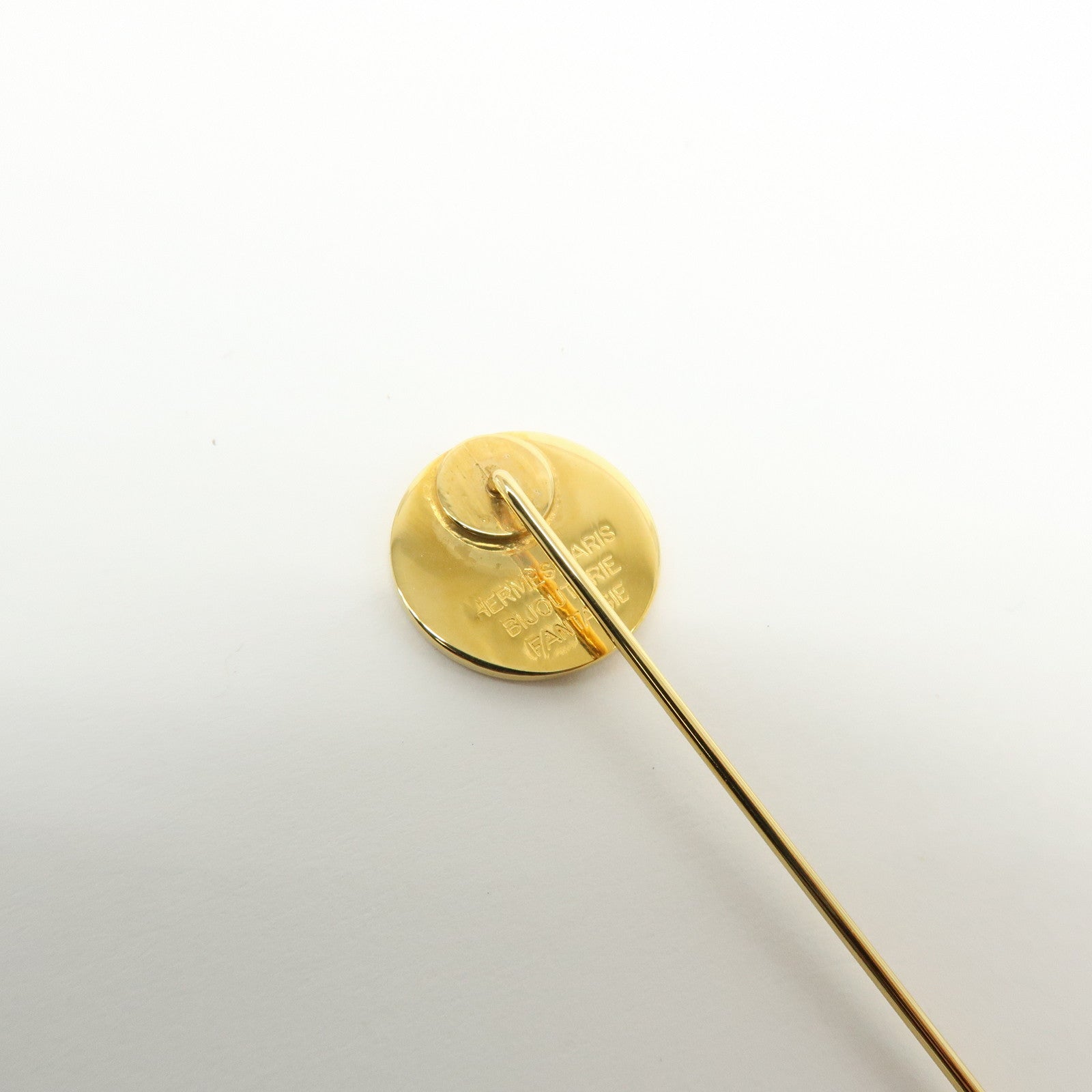 HERMES Set of 2 Sellier Metal Pin Brooch Gold