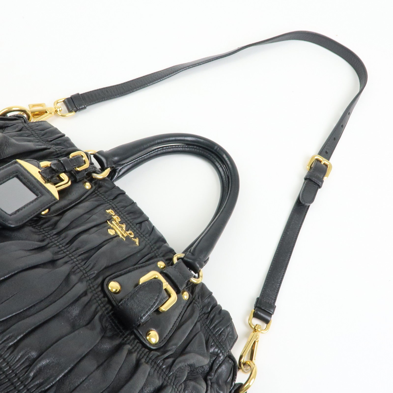 PRADA Logo Nappa Leather 2Way Bag Hand Bag Shoulder Bag Black