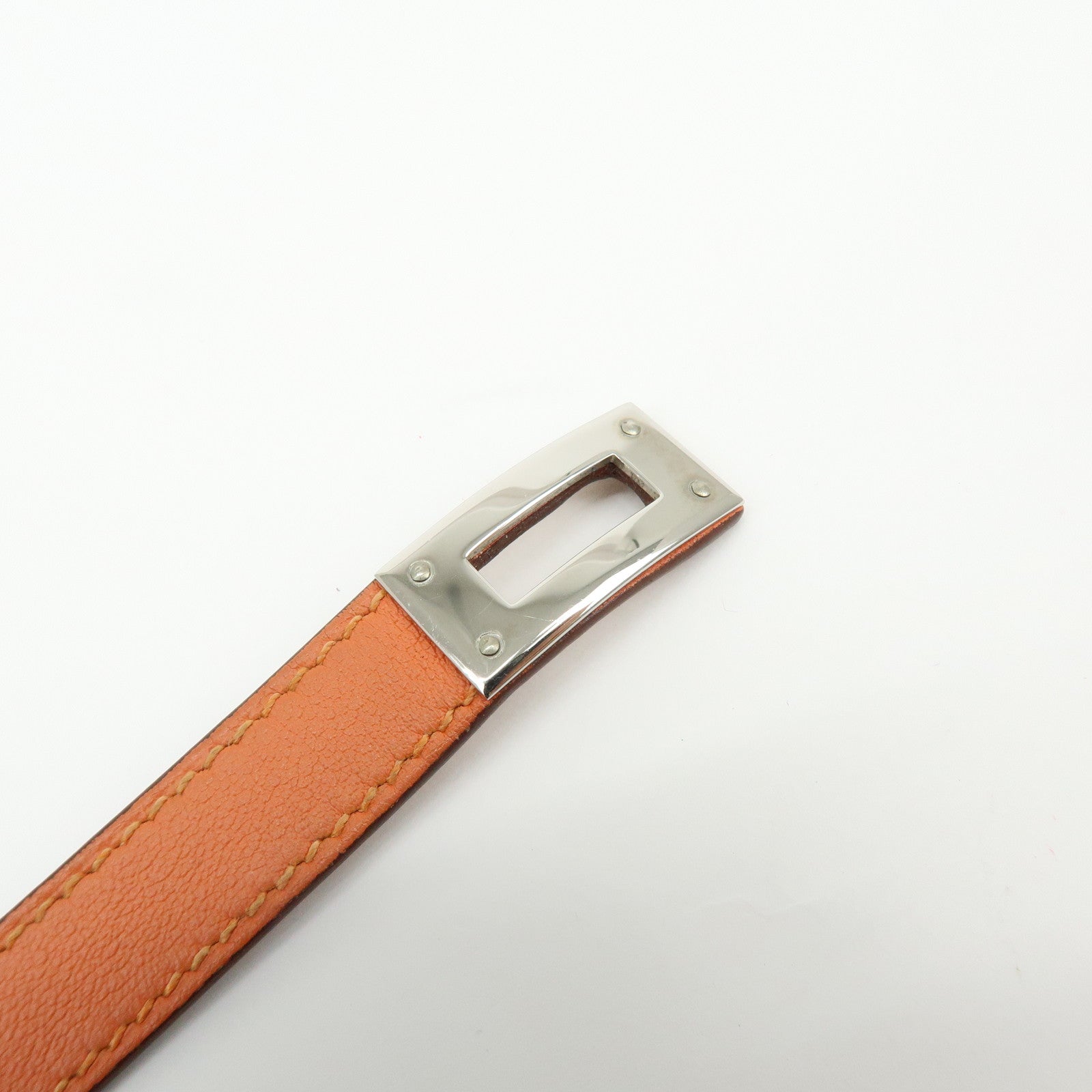 HERMES Kelly Double Tour Leather Bangle Bracelet ☐P Stamped Orange