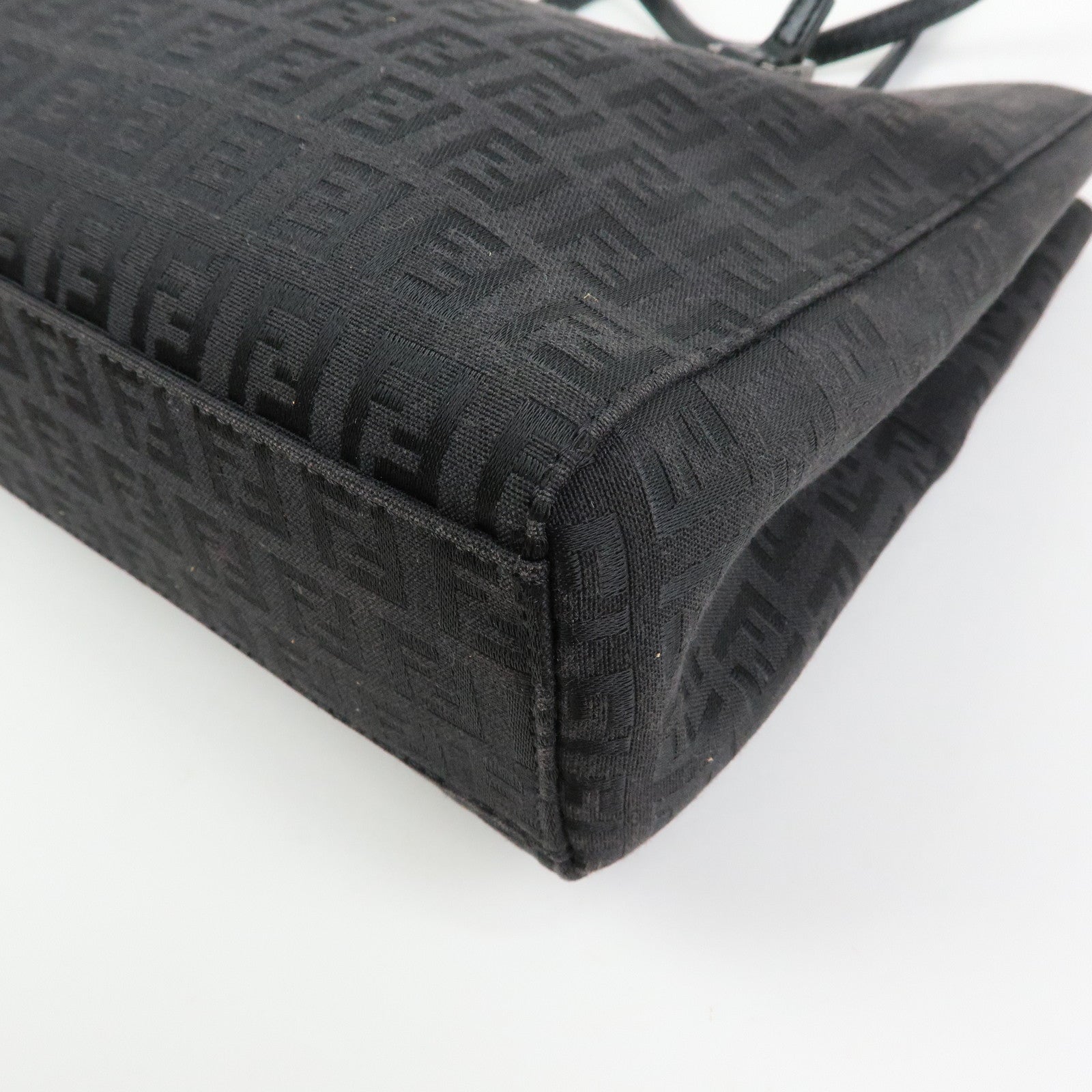 FENDI Zucchino Canvas Leather Hand Bag Tote Bag Black 8BH132