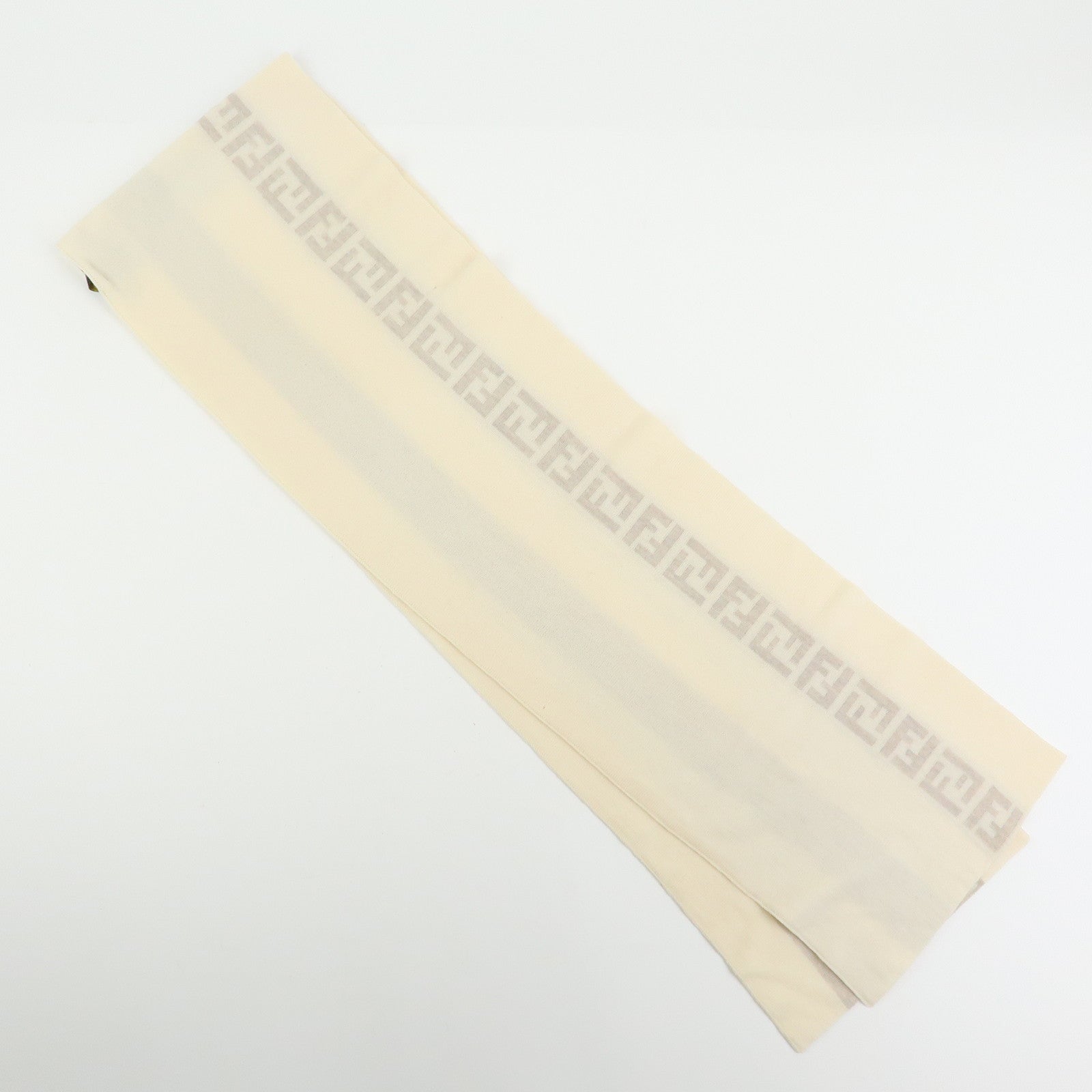 FENDI FF Logo Wool 100% Scarf Shawl Ivory Beige